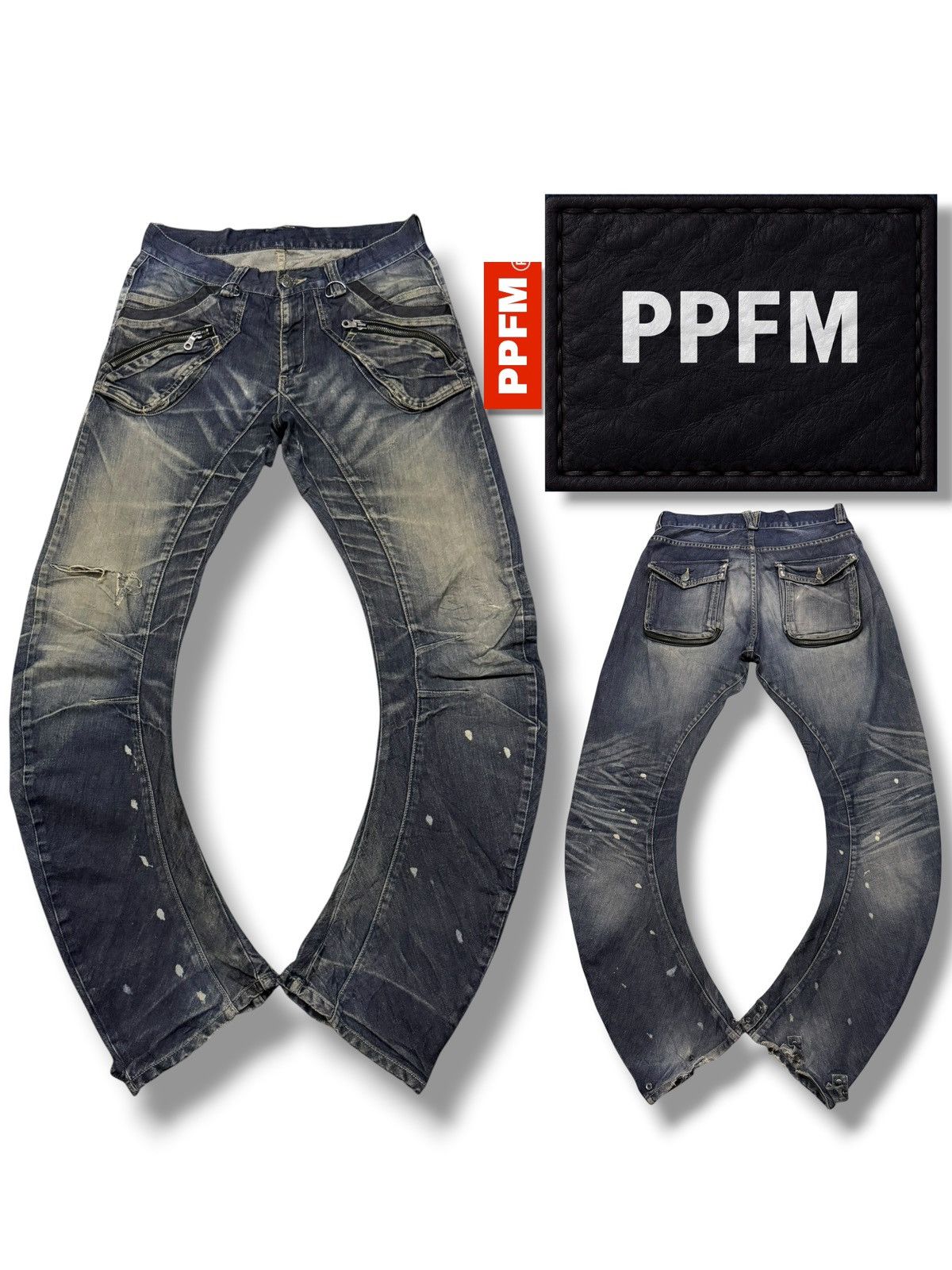 PPFM Vintage PPFM Multi-Zip Distressed Japan Denim Jeans | W30 Size US 30 / EU 46 - 1 Thumbnail