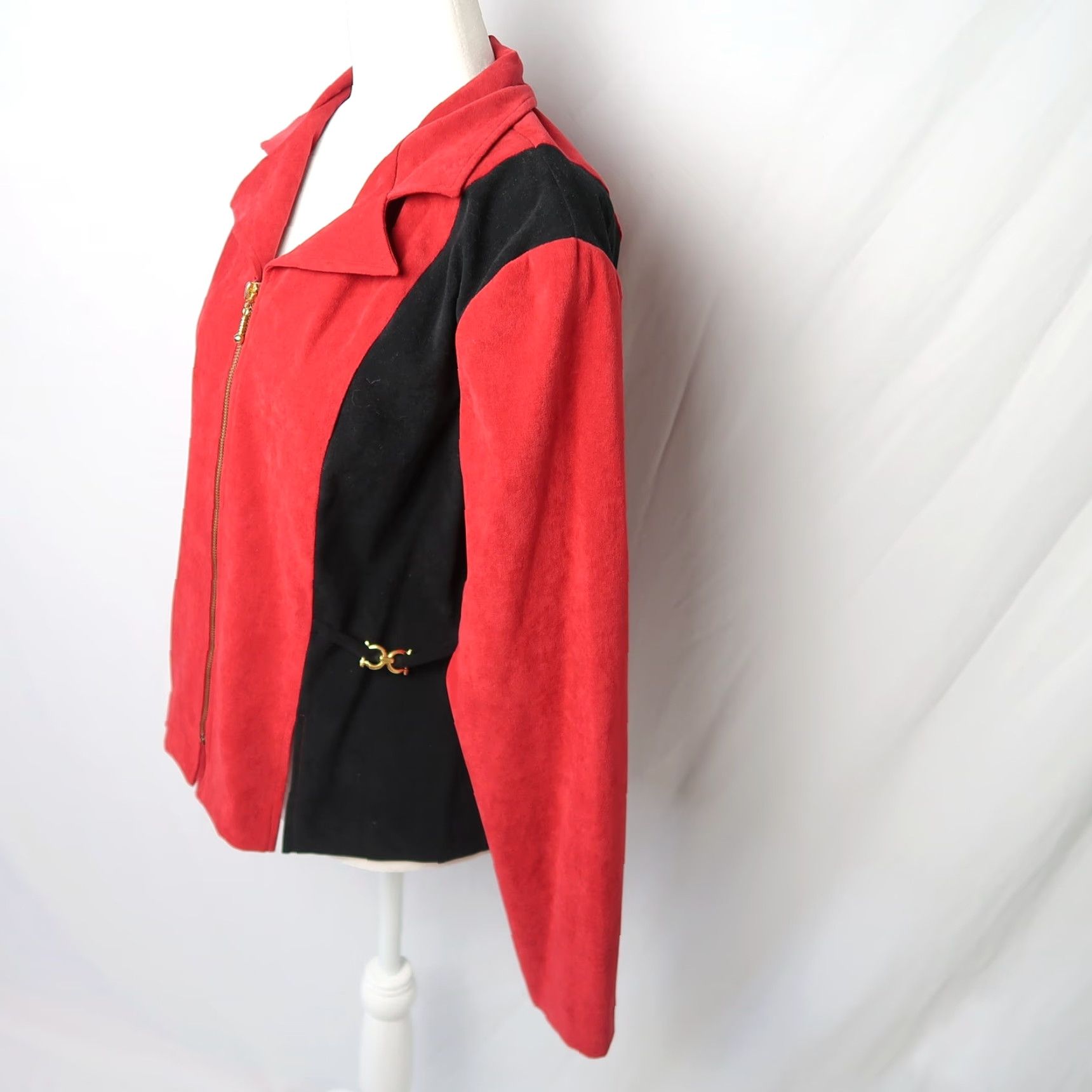 Vintage VINTAGE Fashion Bug Blazer 90s Red Black Zip Front Blazer Jacket 12 Womens Size XL / US 12-14 / IT 48-50 - 3 Thumbnail
