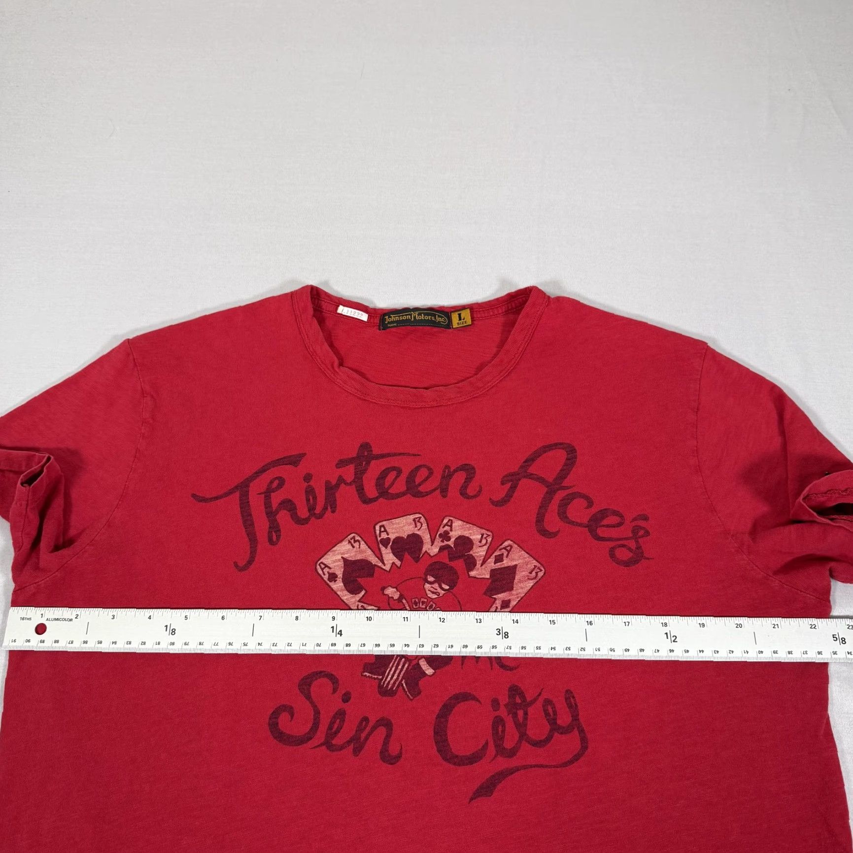 Vintage Johnson Motors Shirt Mens Large Red Thirteen Aces Sin City Made USA Biker Tee Graphic Print Size US L / EU 52-54 / 3 - 6 Thumbnail
