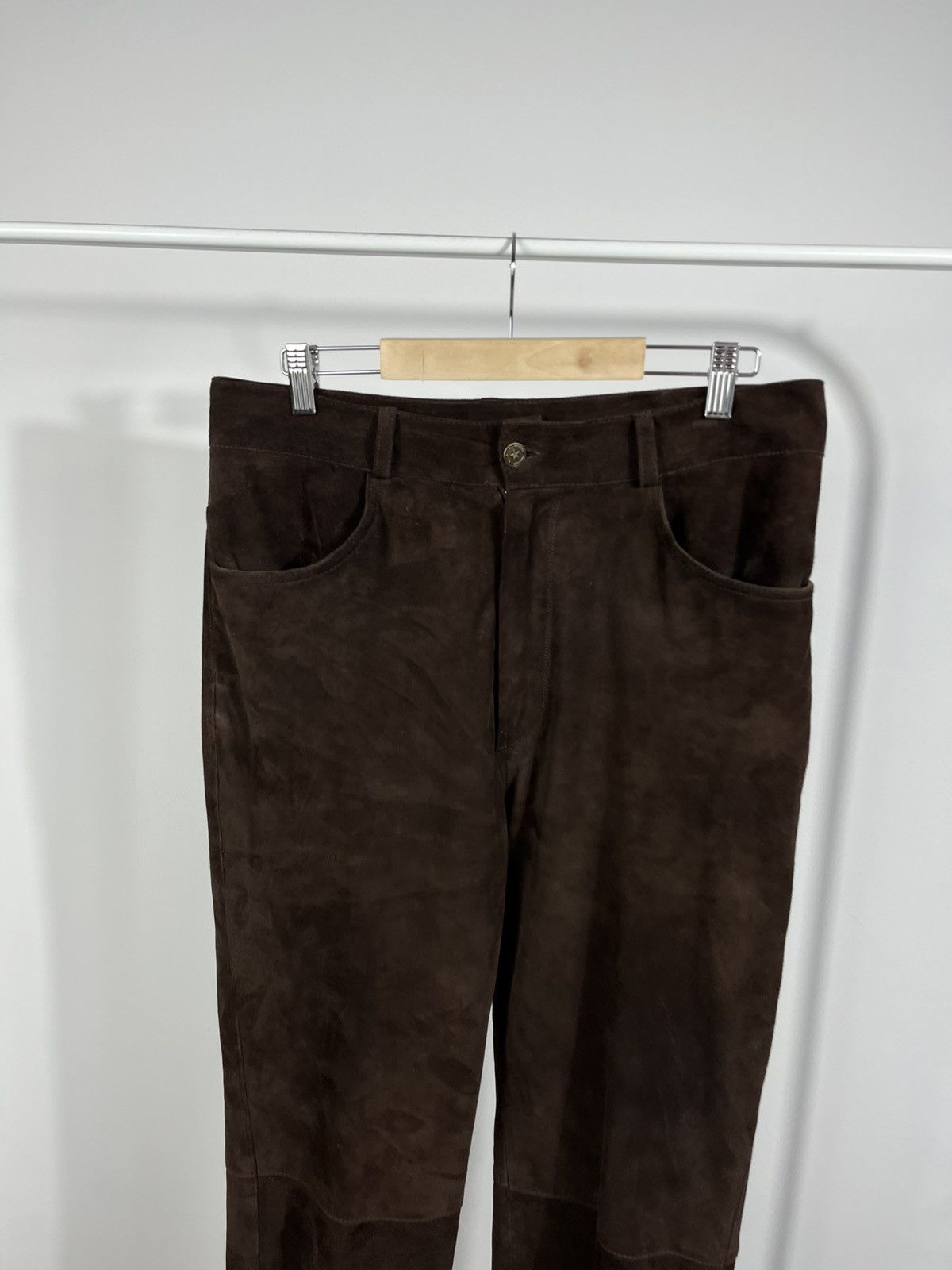 Leather Vintage Suede Leather Pants Brown Classic Fit Straight Leg Size US 32 / EU 48 - 2 Thumbnail
