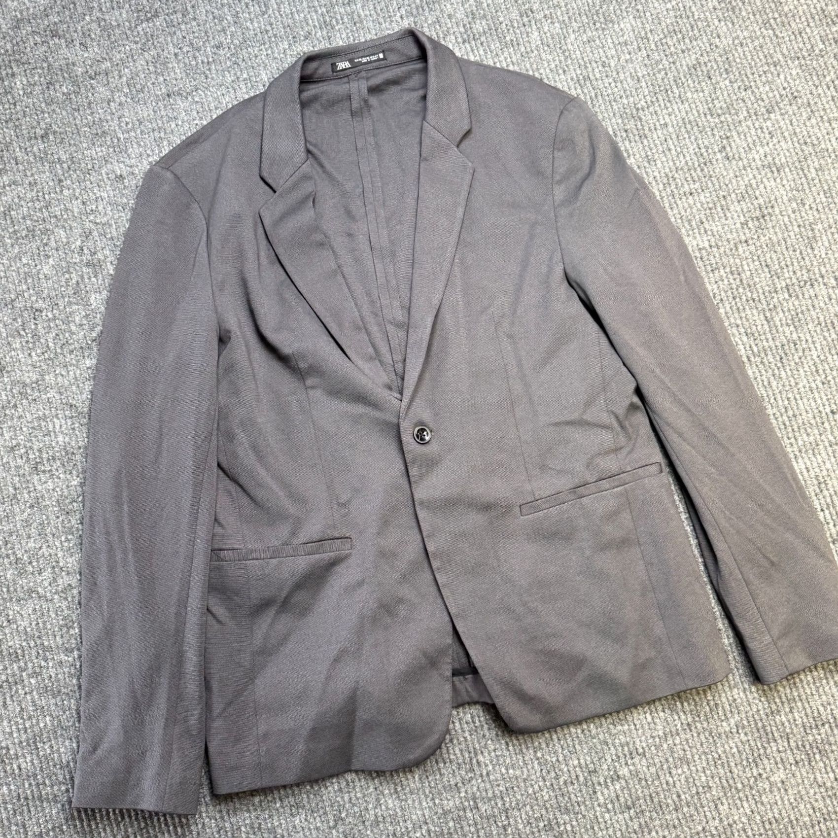 Zara Zara Blazer Mens XL Gray Knit Stretch Notch Lapel Single-Breasted One-Button Two-Button Front Style Athletic Regular Length Jacket Coat Size 46R - 2 Thumbnail