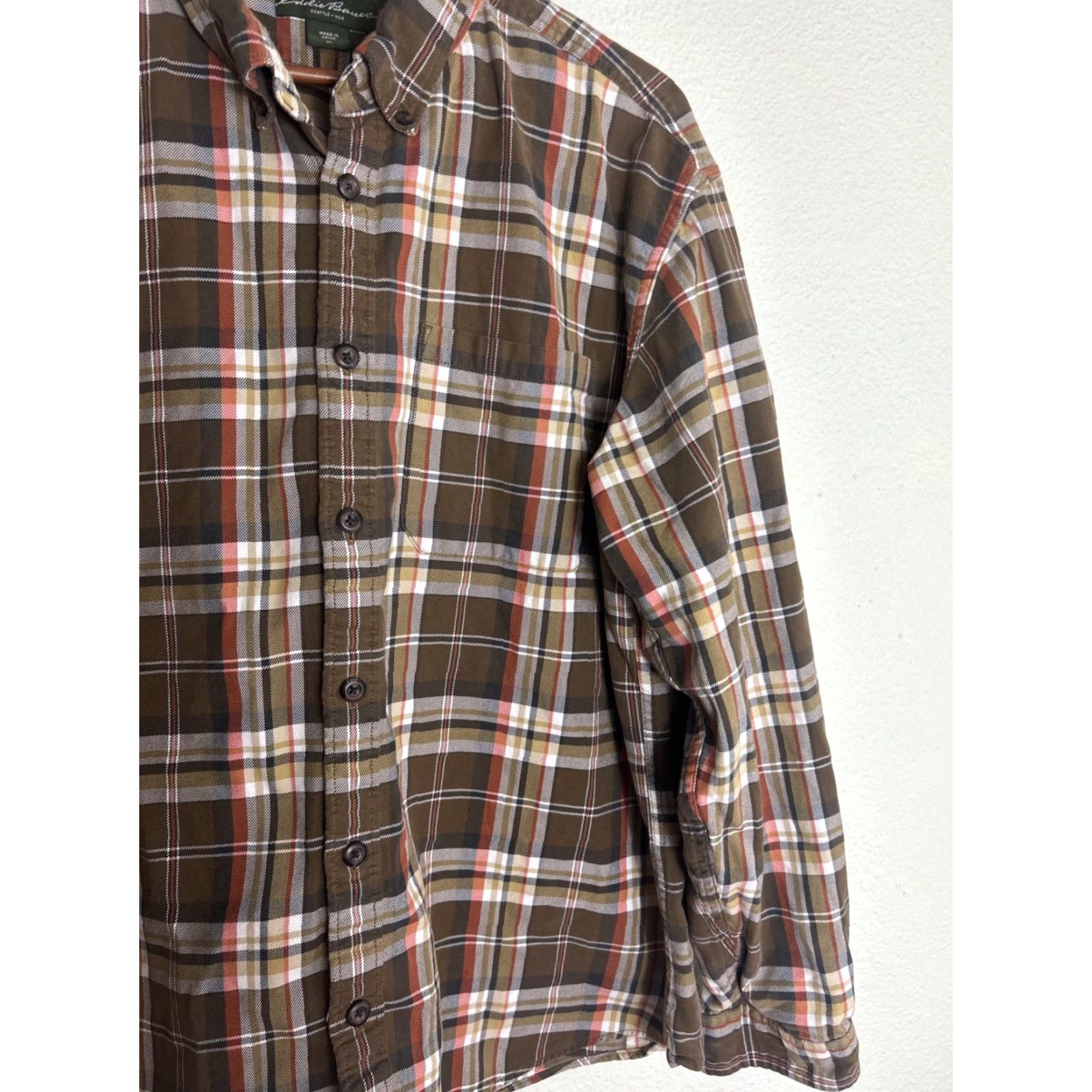 Eddie Bauer Eddie Bauer Mens XL Long Sleeve Plaid Flannel Shirt Orange Brown Cotton Size US XL / EU 56 / 4 - 4 Thumbnail