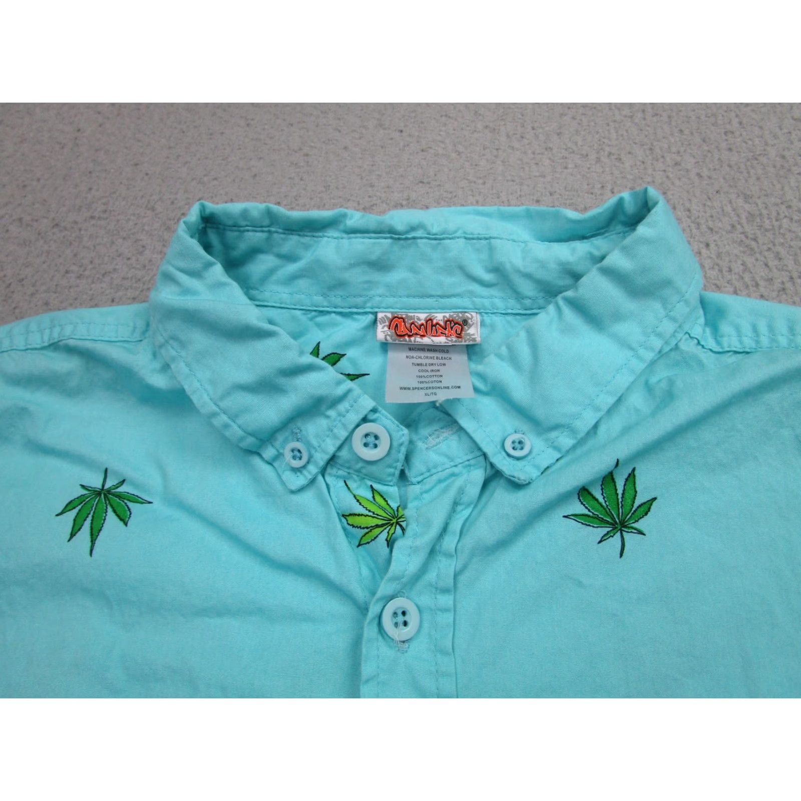 Vintage Spencers Button Up Shirt Mens XL Blue Marijuana Leaf Print Short Sleeve Casual Size US XL / EU 56 / 4 - 3 Thumbnail