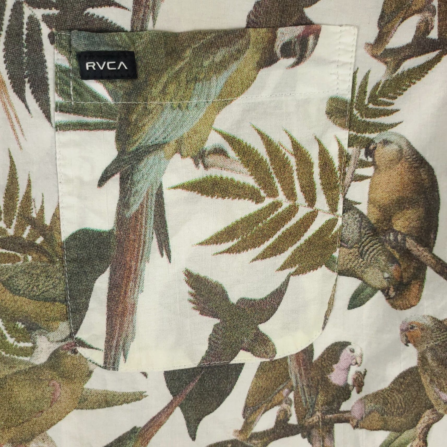 RVCA RVCA Shirt Mens XL Green Parrot Print Button-Up Short Sleeve Casual Cotton Size US XL / EU 56 / 4 - 3 Thumbnail