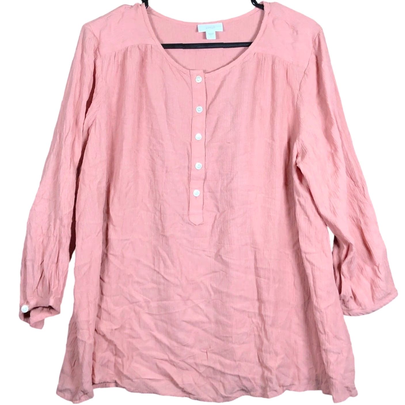 Vintage Pure Jill Shirt Womens Blush Pink 100% Viscose Long Sleeve Henley Large Size L / US 10 / IT 46 - 2 Thumbnail