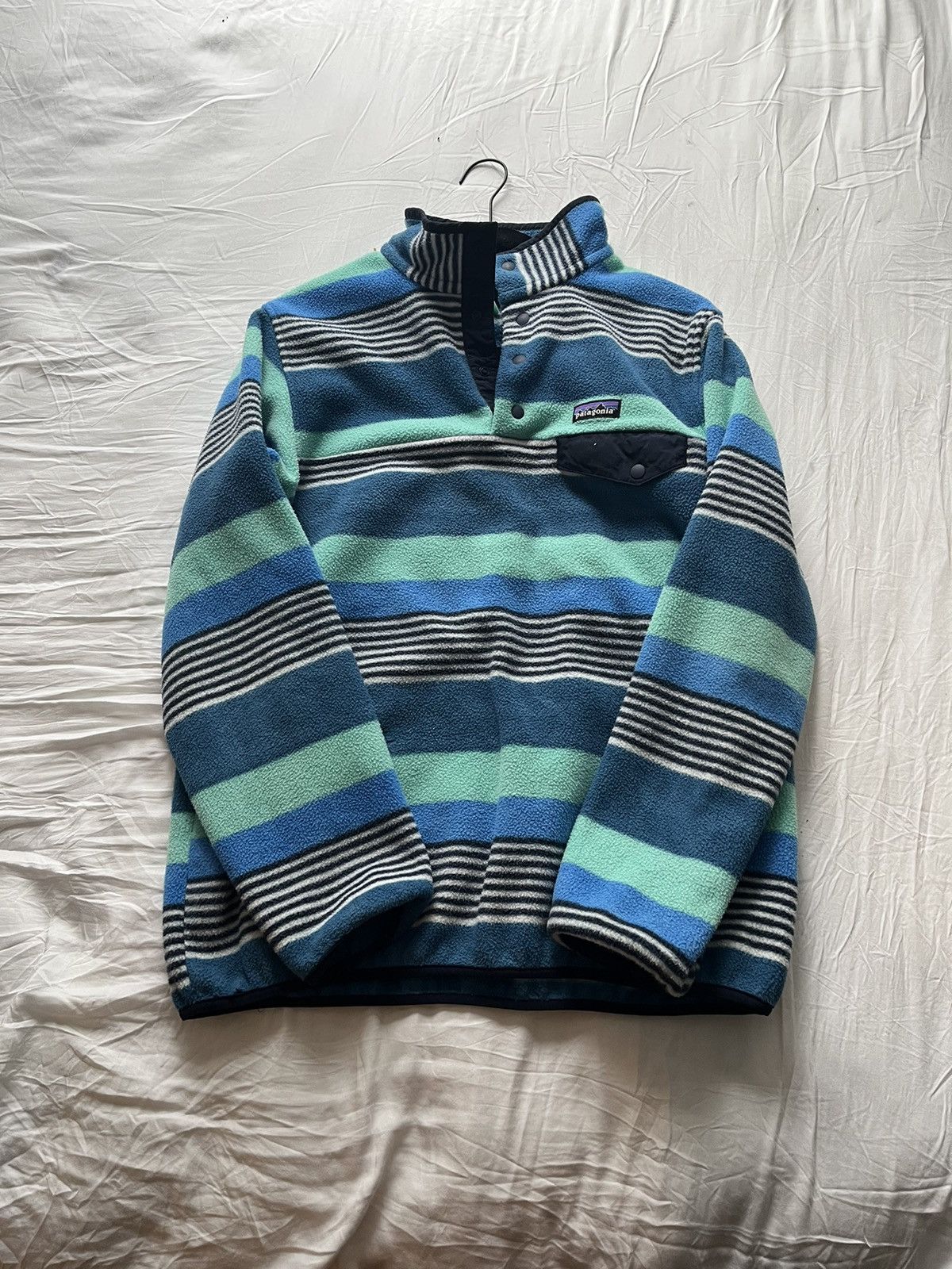 image of Vintage 80’S Blue Striped Patagonia Synchilla Sweater, Men's (Size Large)