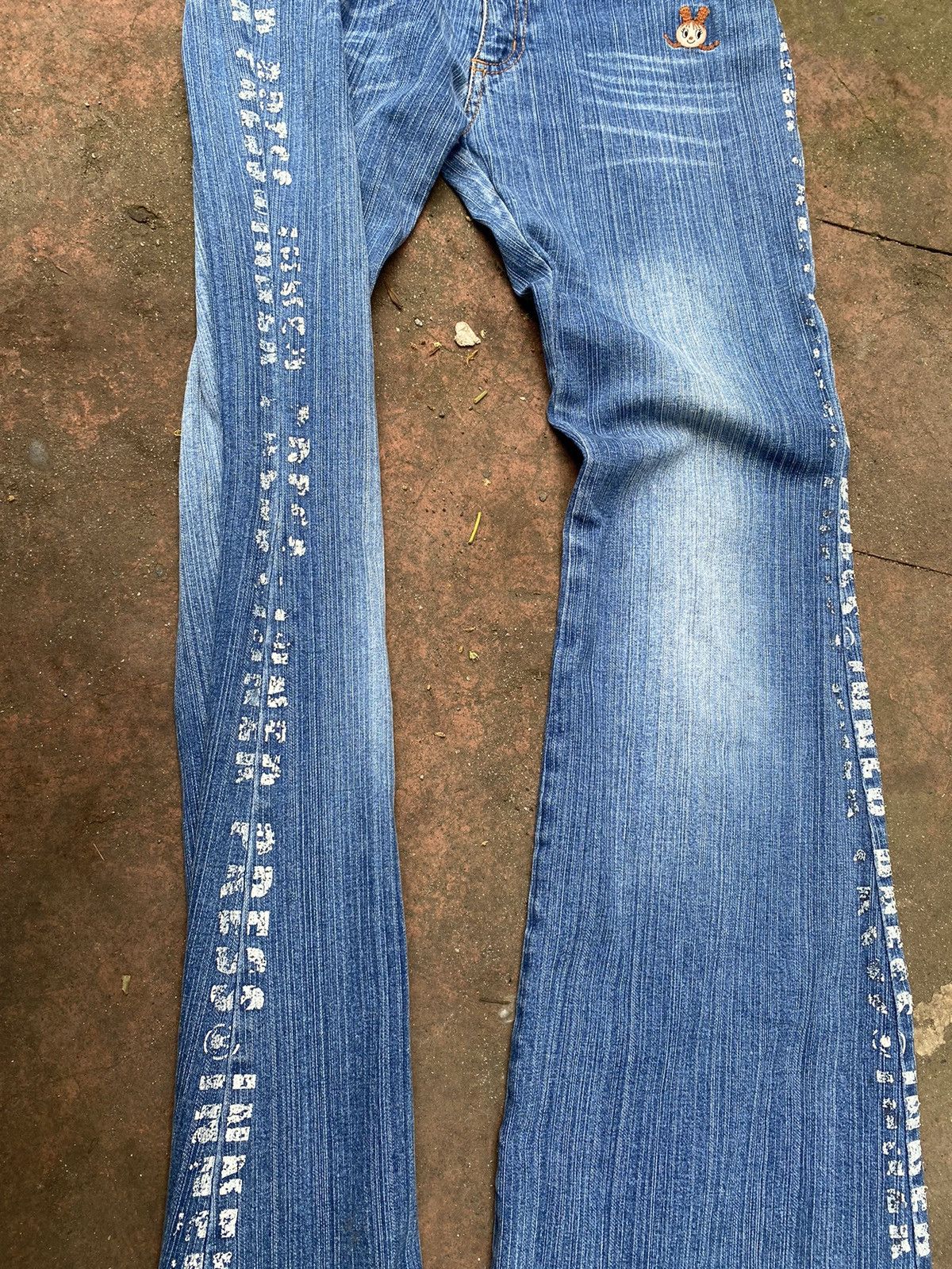 Angel Blue Inner Press Japan Y2K Flared Denim Jeans – Side Logo Print Size 30" / US 8 / IT 44 - 3 Thumbnail