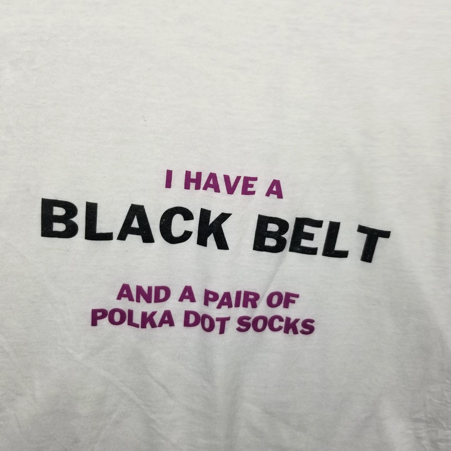Vintage Vintage Black Belt Shirt Mens Large White Funny Slogan Polka Dot Socks 80s USA Size US L / EU 52-54 / 3 - 2 Thumbnail