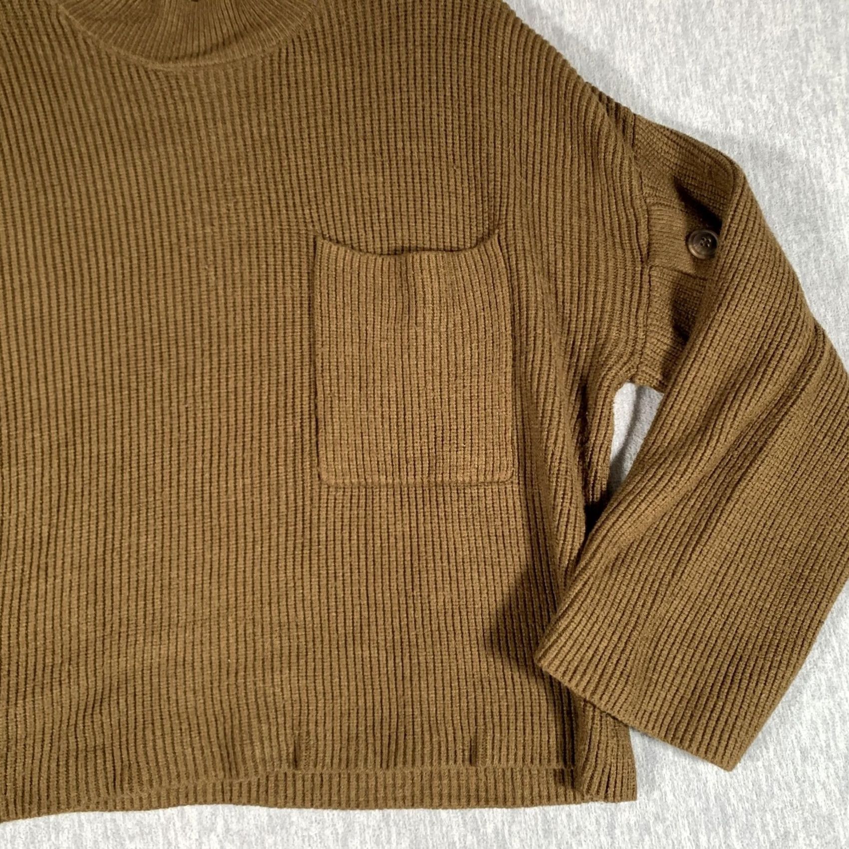 Vintage MNG Sweater Womens Medium Green Mock Neck Ribbed Knit Pocket Button Sleeve Size M / US 6-8 / IT 42-44 - 4 Thumbnail