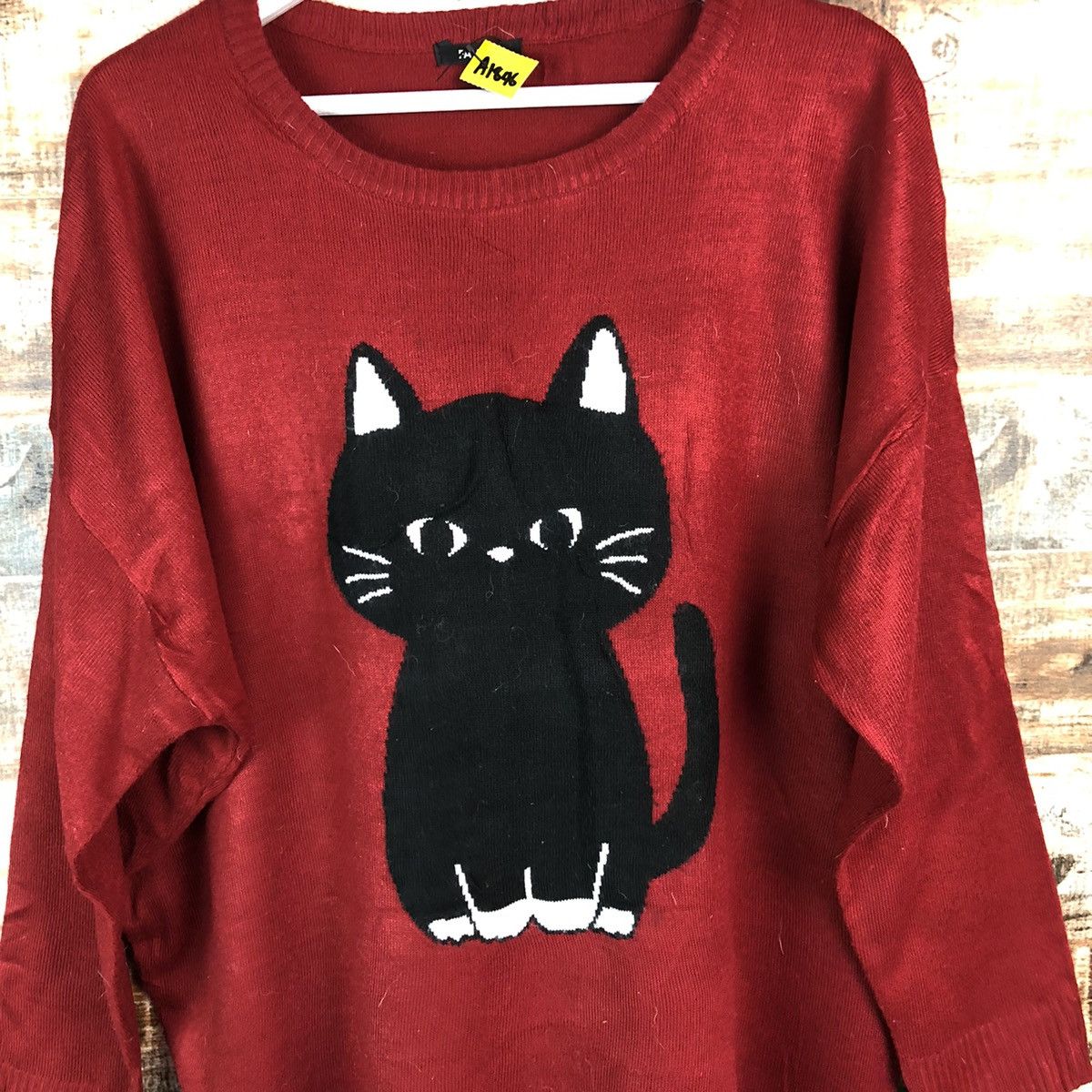 Homespun Knitwear × Japanese Brand Favori cat Red Knitwear #A1846 Size XL / US 12-14 / IT 48-50 - 5 Thumbnail