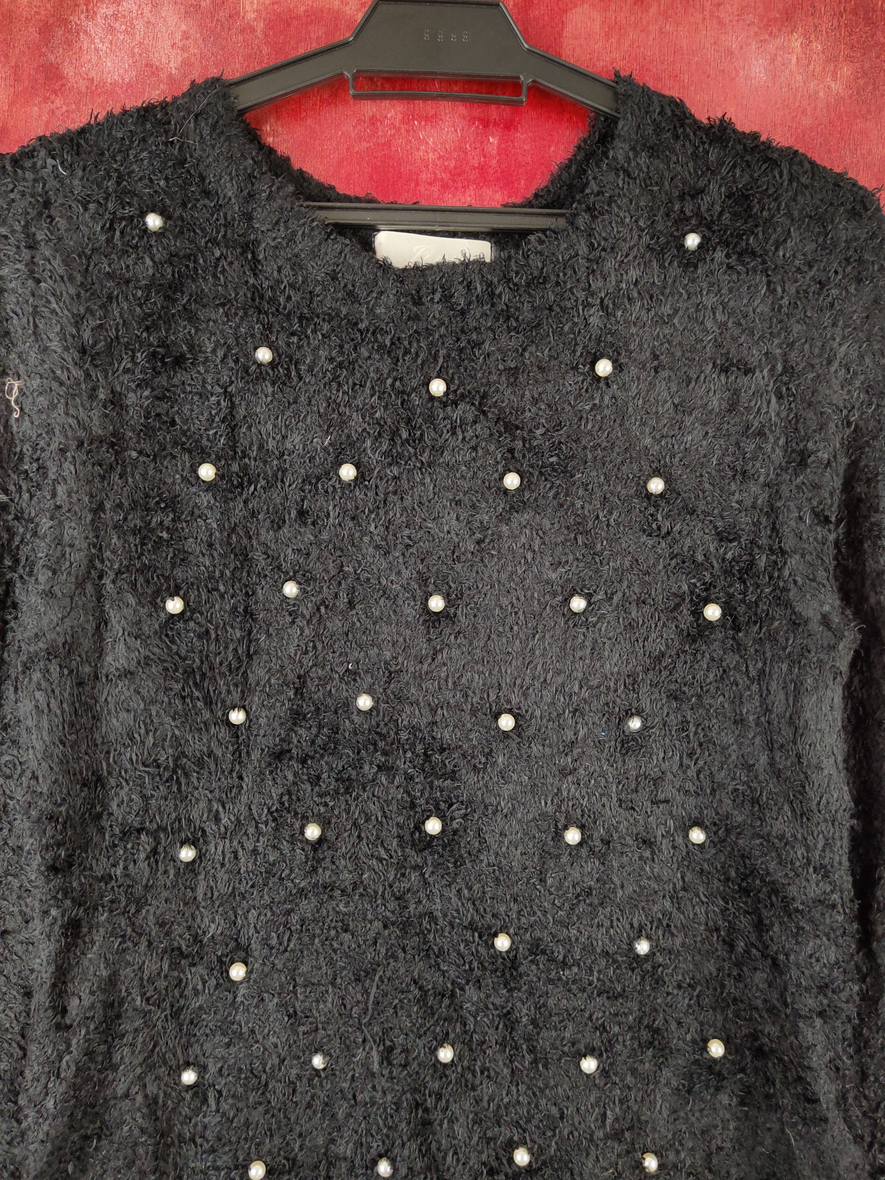 Japanese Brand Jinty Black Shag Shaggy Fur Mohair Knitwear #S1816 Size M / US 6-8 / IT 42-44 - 2 Thumbnail