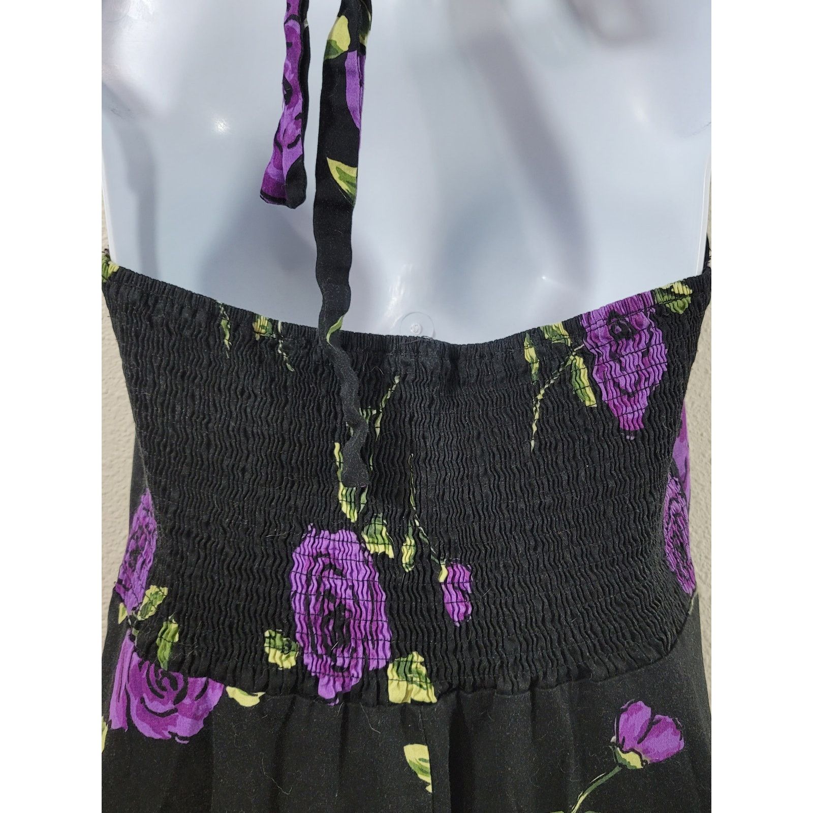 Other Black Purple Floral Halter A Line Dress XL Lightweight Soft Size XL / US 12-14 / IT 48-50 - 3 Thumbnail
