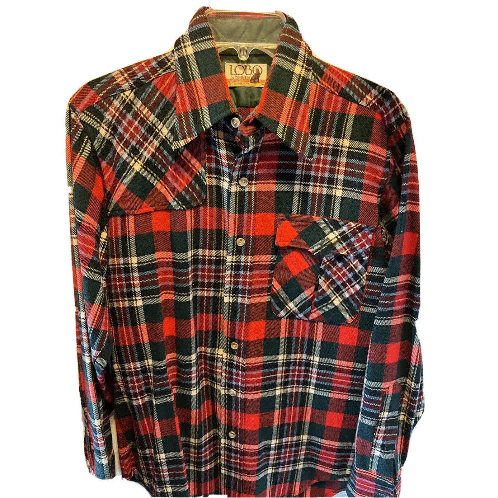 Pendleton Pendleton Lobo VTG Mens M red plaid long sleeve wool flannel Size US M / EU 48-50 / 2 - 1 Thumbnail