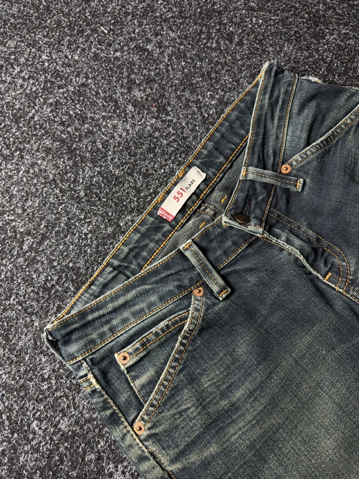 Levi's 00s Levi’s 551 Flare Y2K Vntg Bootcut Greenish Indigo Jeans Size 27" / US 4 / IT 40 - 7 Thumbnail