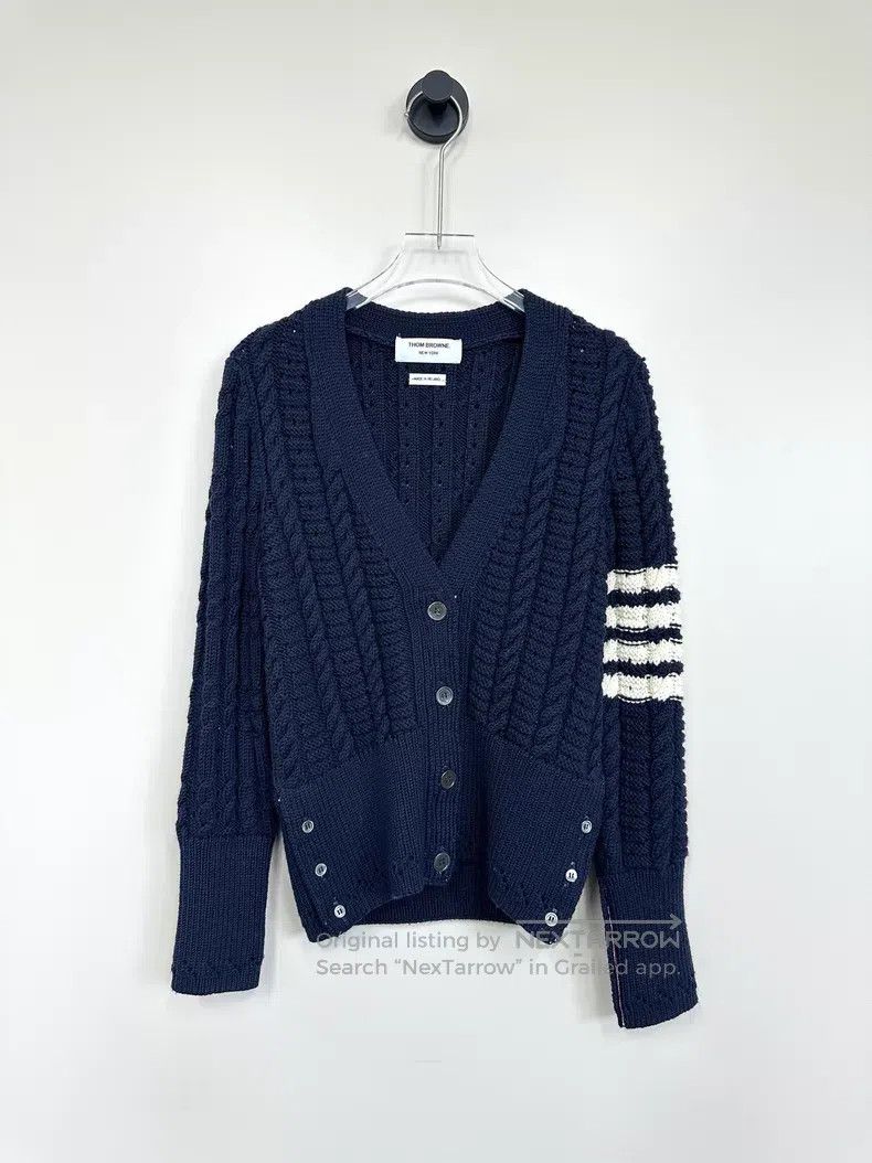 Thom Browne Thom Browne Dark blue classic four-striped wool knit cardi Size XS / US 0-2 / IT 36-38 - 1 Thumbnail