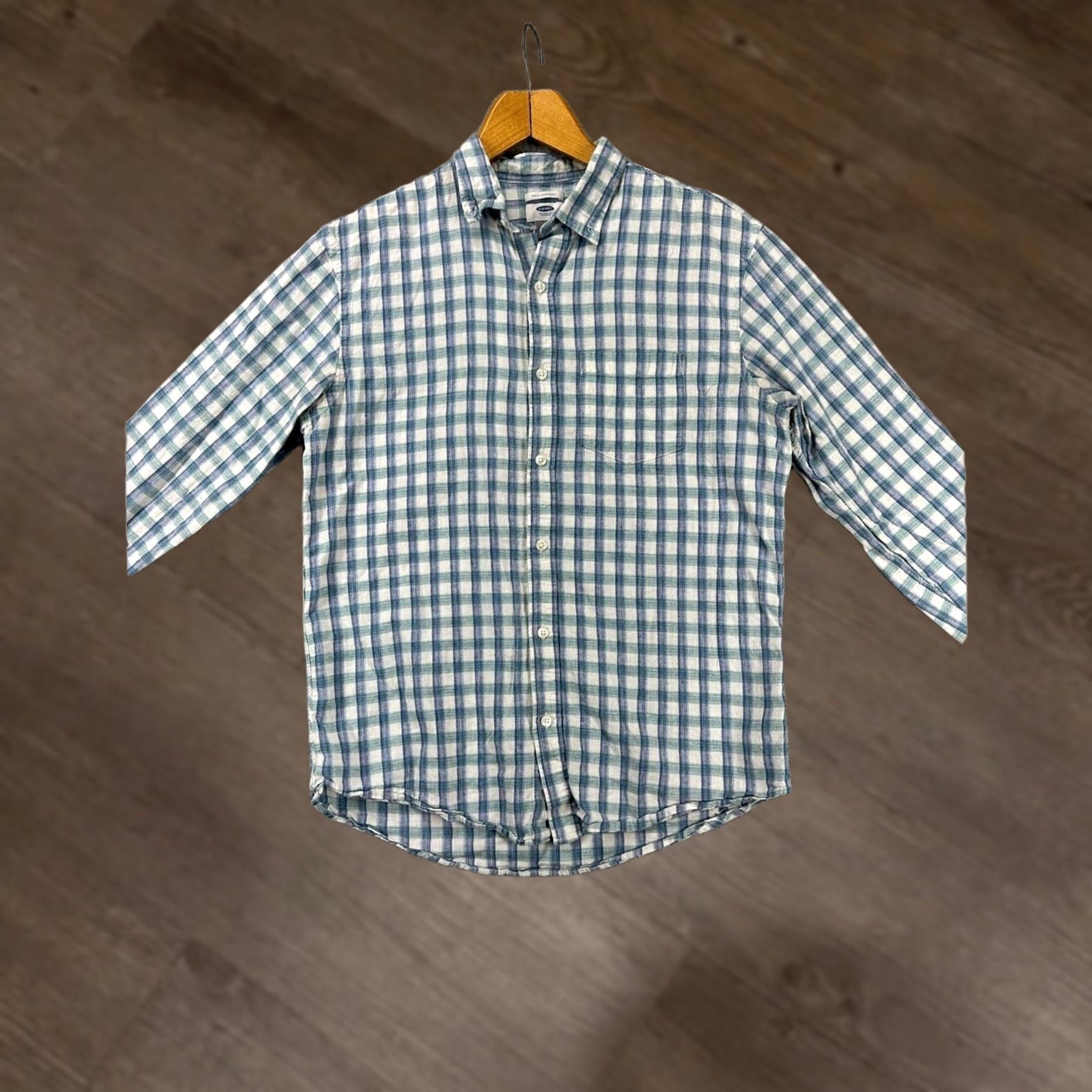 Old Navy Old Navy Button-Up Shirt Men Medium Blue Plaid Linen Blend Slim Fit Pocket Long Sleeve Size US M / EU 48-50 / 2 - 1 Thumbnail