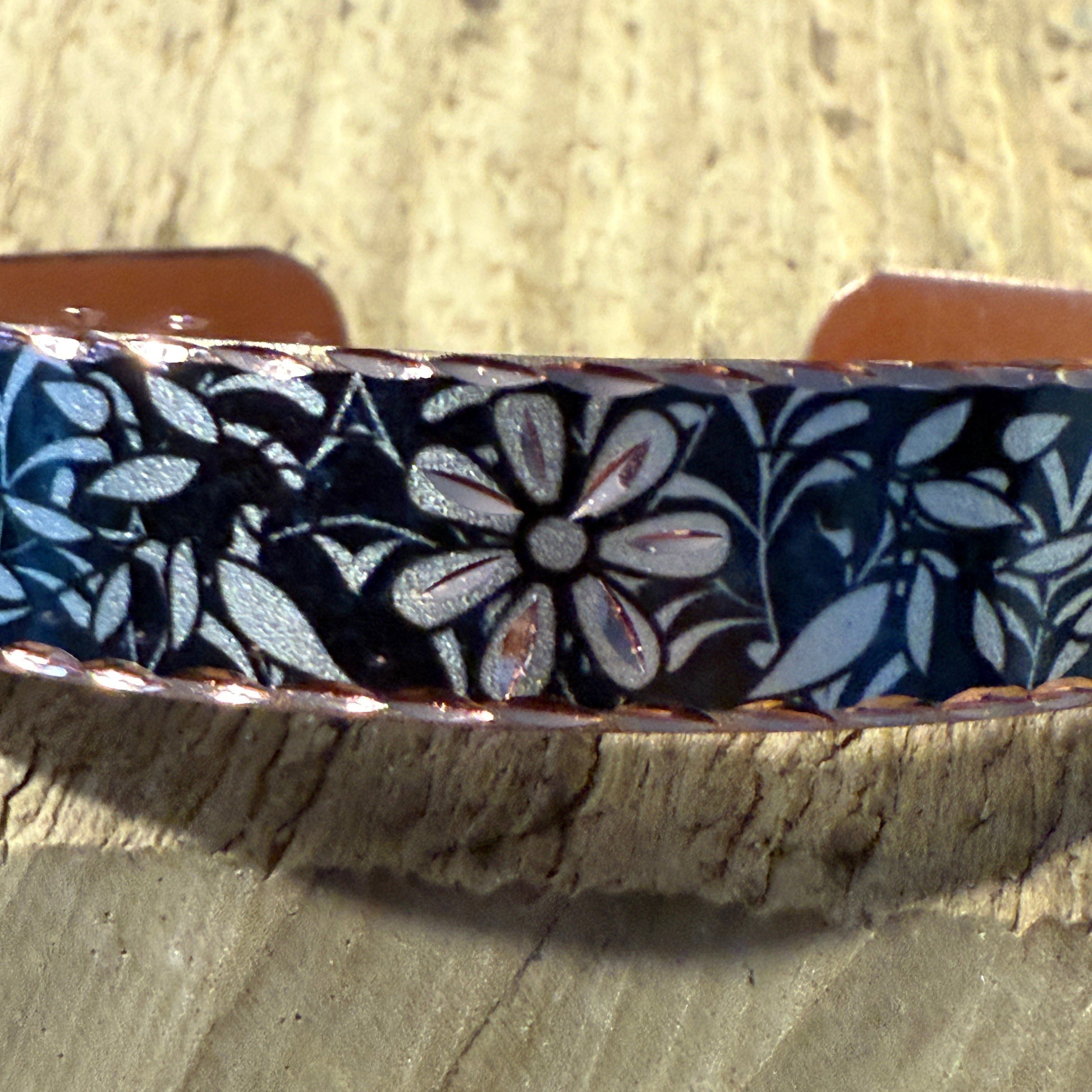 Other Copper Black Diamond Floral Narrow Cuff Bracelet Gift Box Size ONE SIZE - 2 Thumbnail