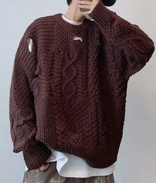Japanese Brand Retro distressed damage cable knit grunge sweater knitwear Size US XL / EU 56 / 4 - 2 Thumbnail
