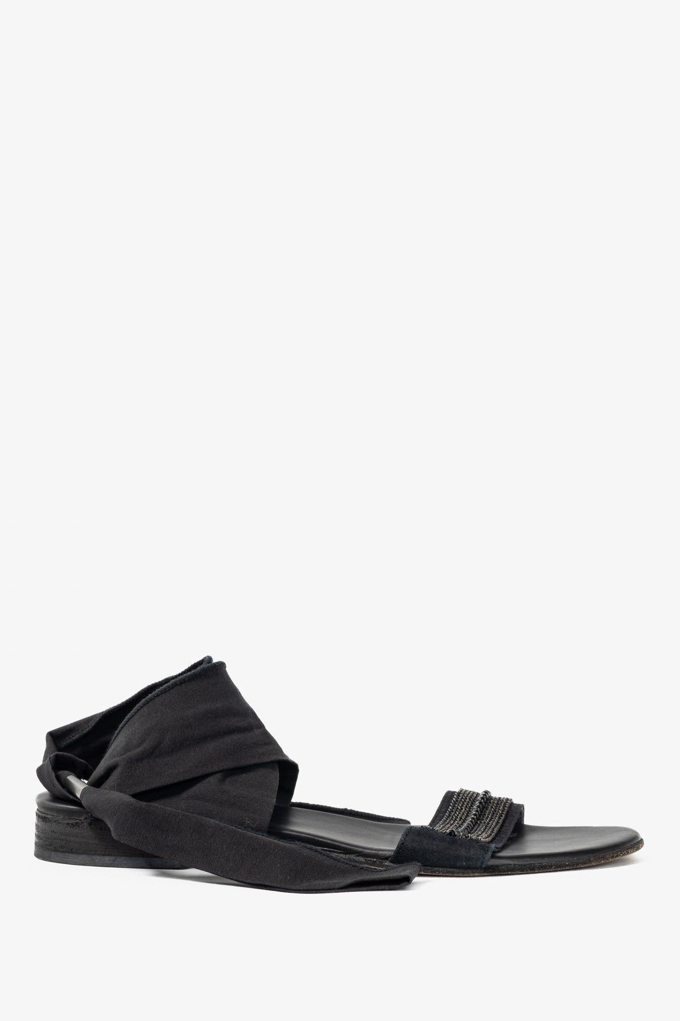 Annette Gortz Annette Gortz Black Chain & Bead-Embellished Tie Sandals Size US 9.5 / IT 39.5 - 2 Thumbnail