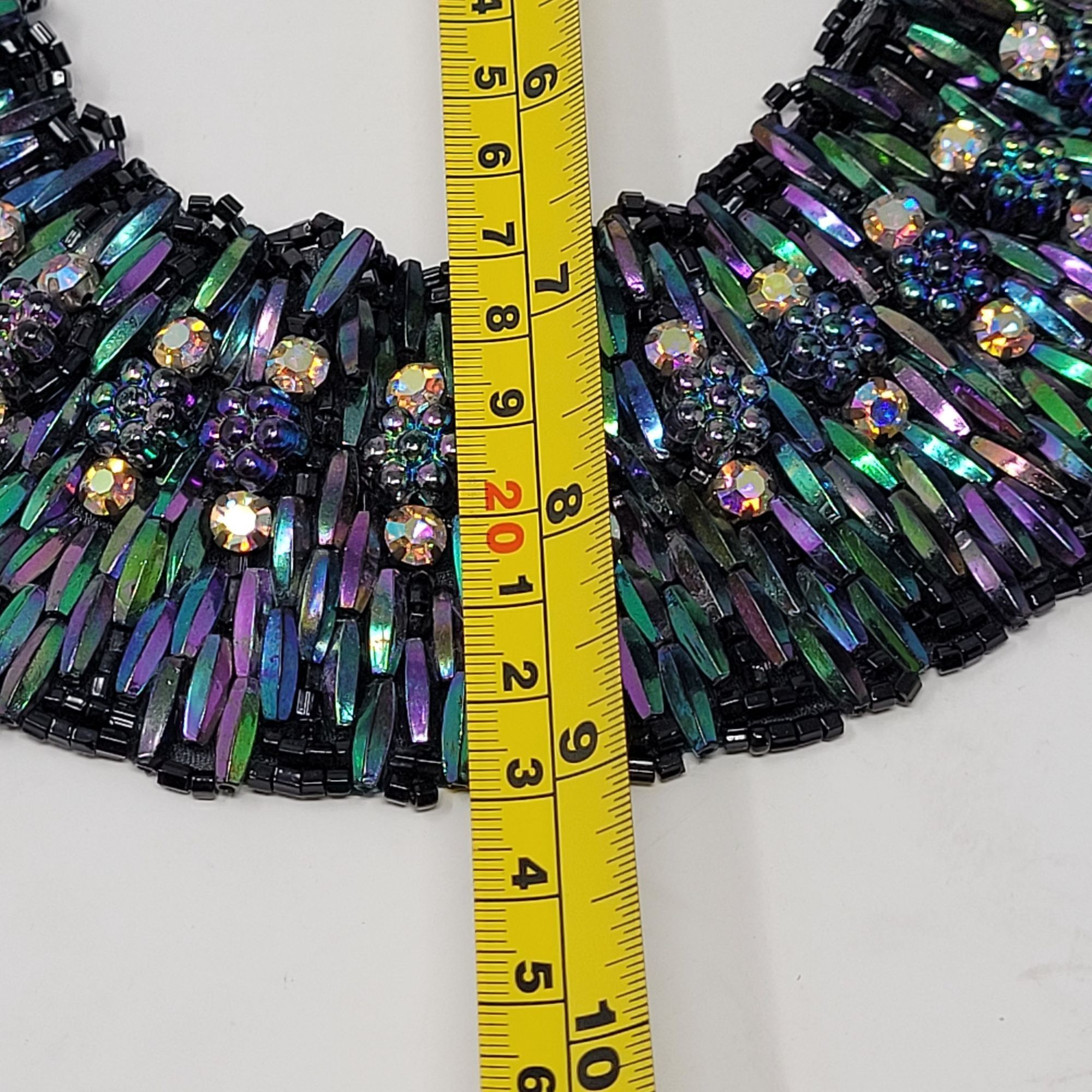 Handmade Vintage Handcrafted AB Oil Slick Beaded Statement Bib Collar Size ONE SIZE - 3 Thumbnail