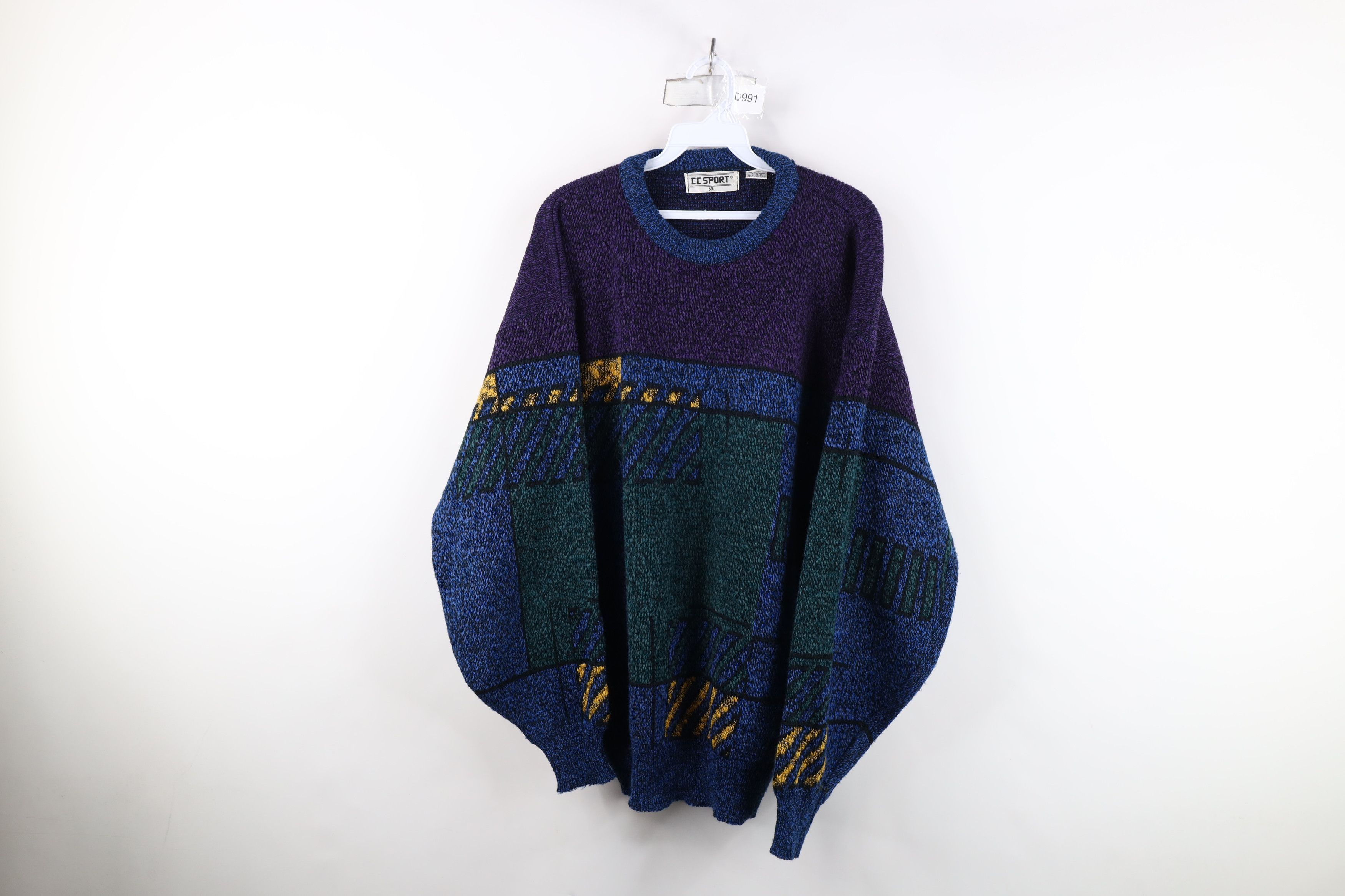 Vintage Vintage 90s Streetwear Geometric Art Knit Crewneck Sweater Size US XL / EU 56 / 4 - 1 Thumbnail