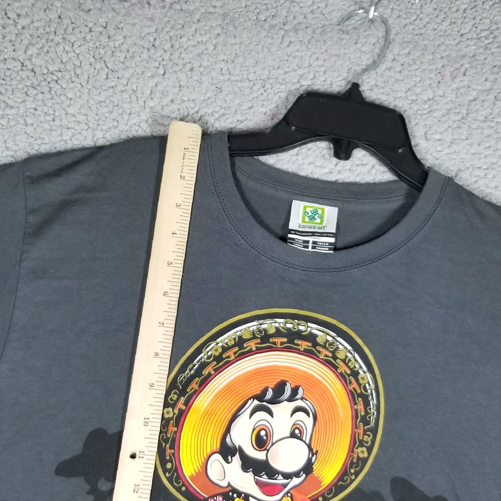 Vintage Karani Art Super Mario Bros. Parody T-Shirt Men Large Charcoal Grey Logo Print 90s Mario Fans Mens Size US L / EU 52-54 / 3 - 5 Thumbnail