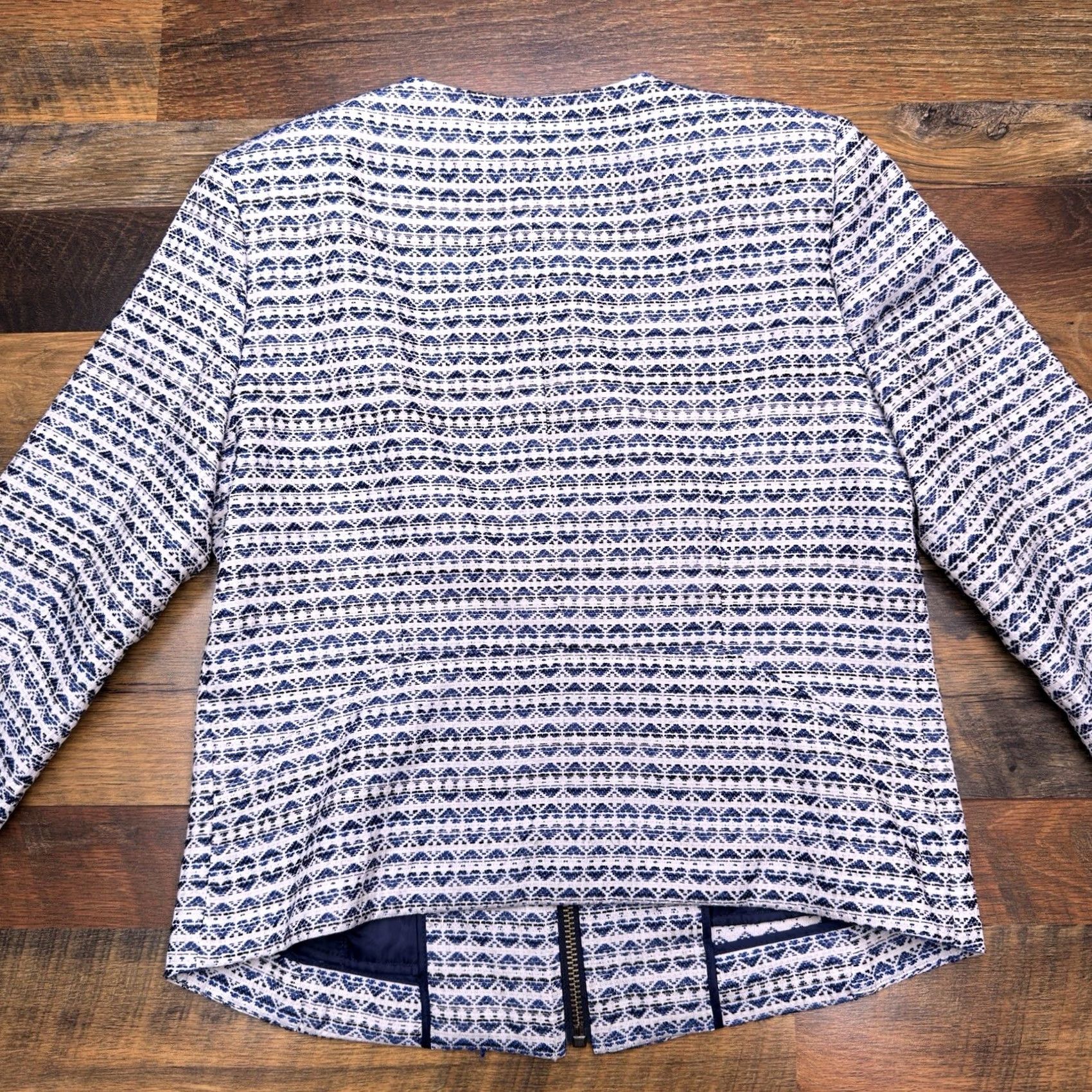 J.Crew J.CREW Blazer Jacket Womens Small Blue White Full Zip Geometric Tweed Classic Workwear Size S / US 4 / IT 40 - 3 Thumbnail