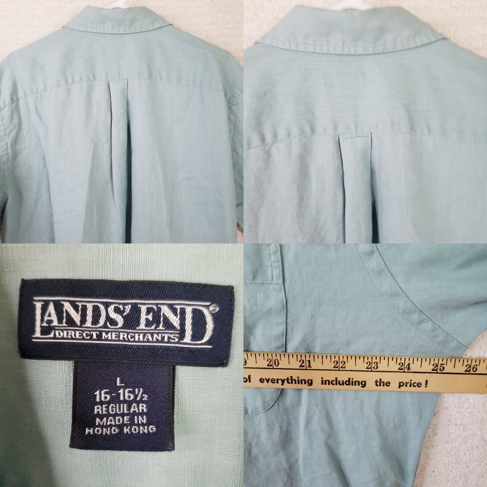 Lands' End Lands' End Shirt Mens L Mint Green 100% Linen Short Sleeve Button-Up Casual Summer Vintage Designer Shirts Mens Size US L / EU 52-54 / 3 - 8 Thumbnail