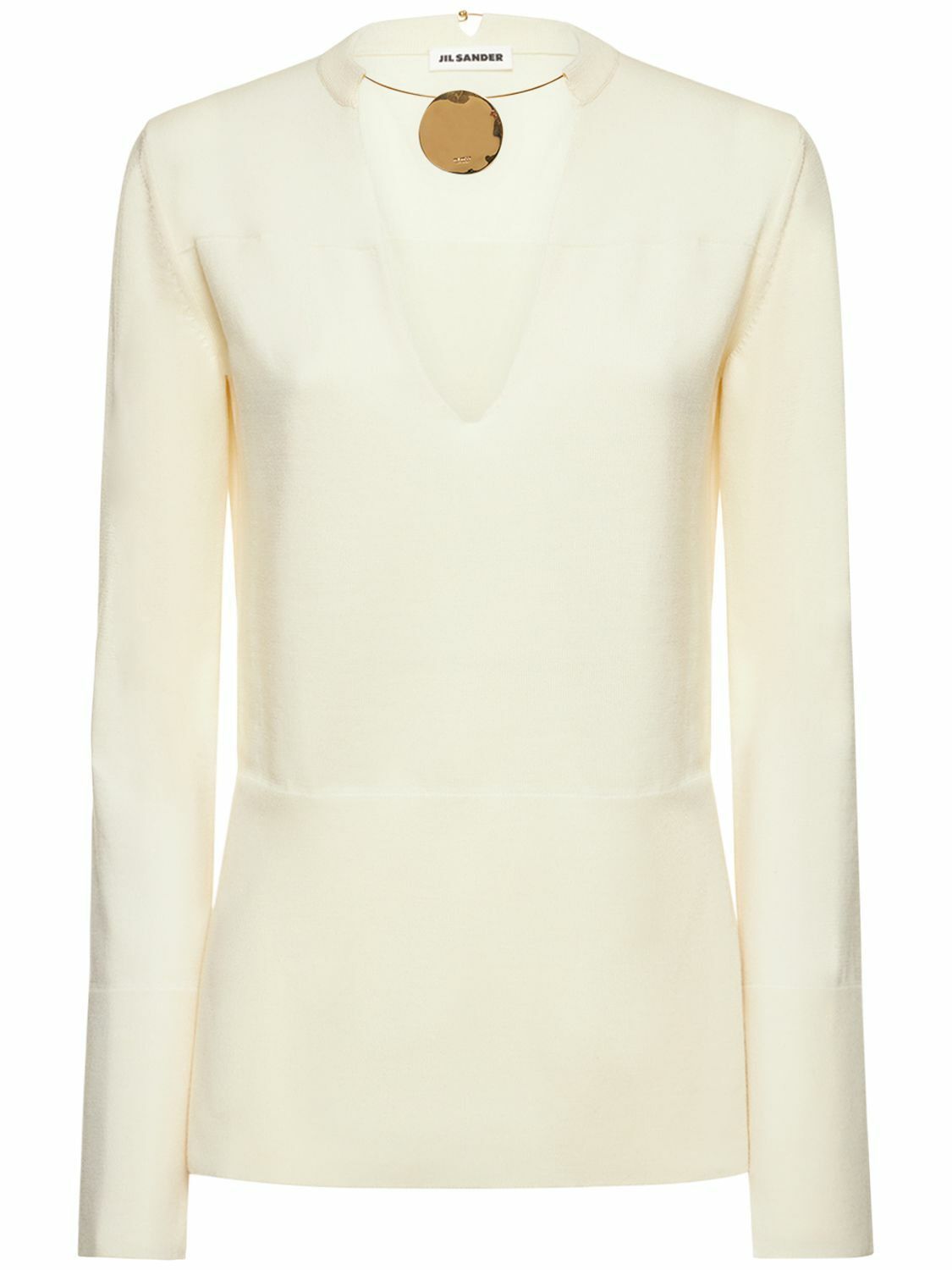 Jil Sander o1y1025 V-Neck Sweater in Ivory Size XS / US 0-2 / IT 36-38 - 1 Thumbnail