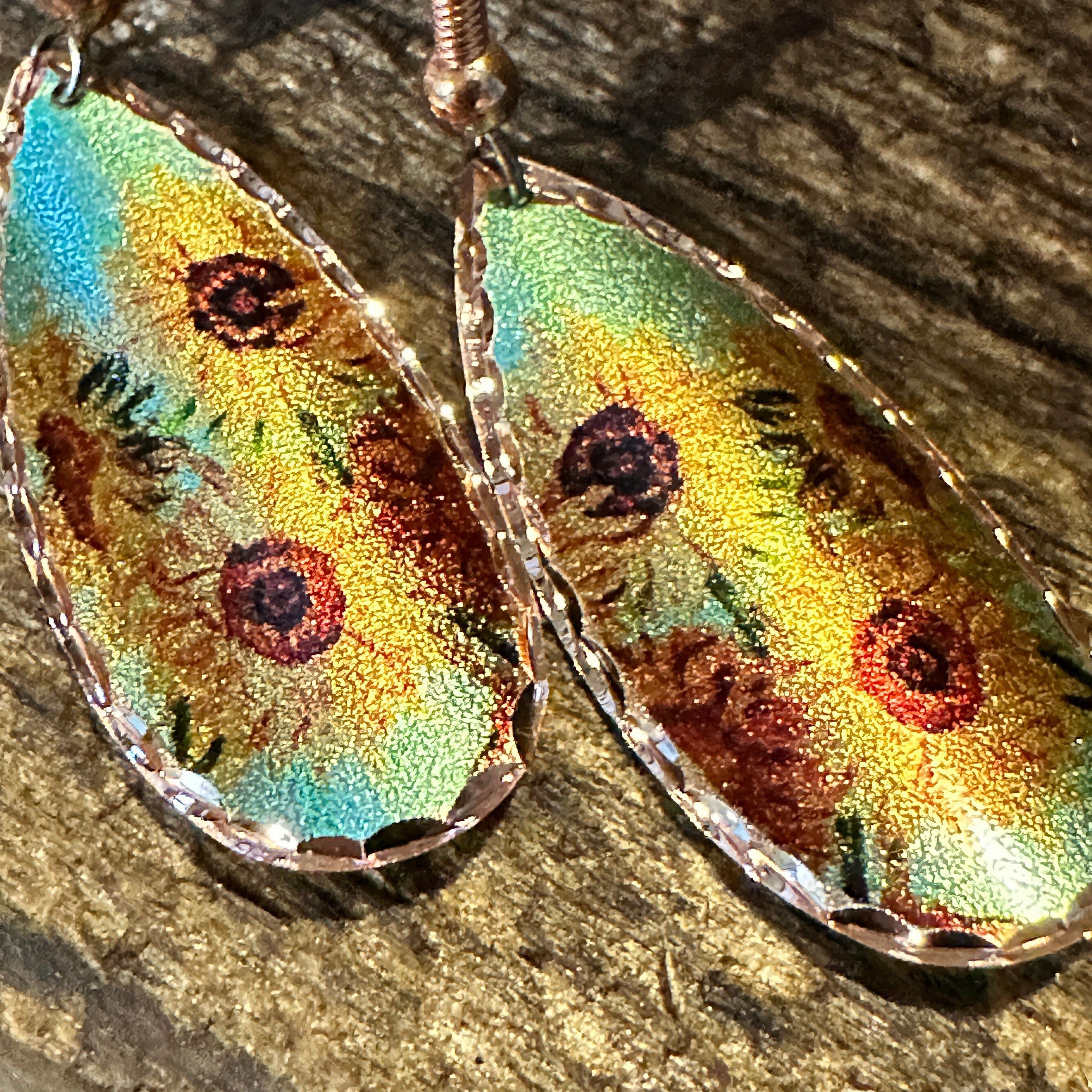 Other Handmade Boho Copper Earrings, Diamond Cut Van Gogh Sunflowe Size ONE SIZE - 8 Thumbnail