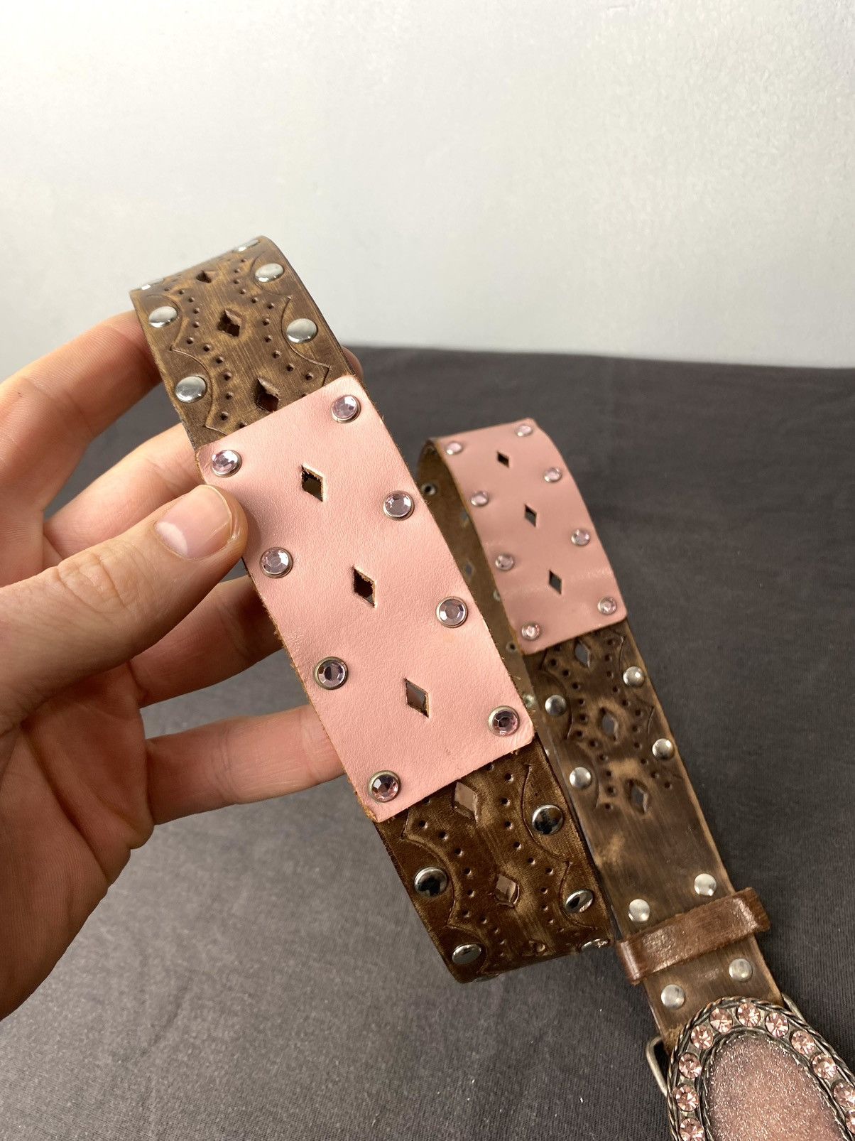 Cowboy Equipment Italy Made Vintage Belt Cowboy Style Rhinestones Patchwork Size ONE SIZE - 4 Thumbnail