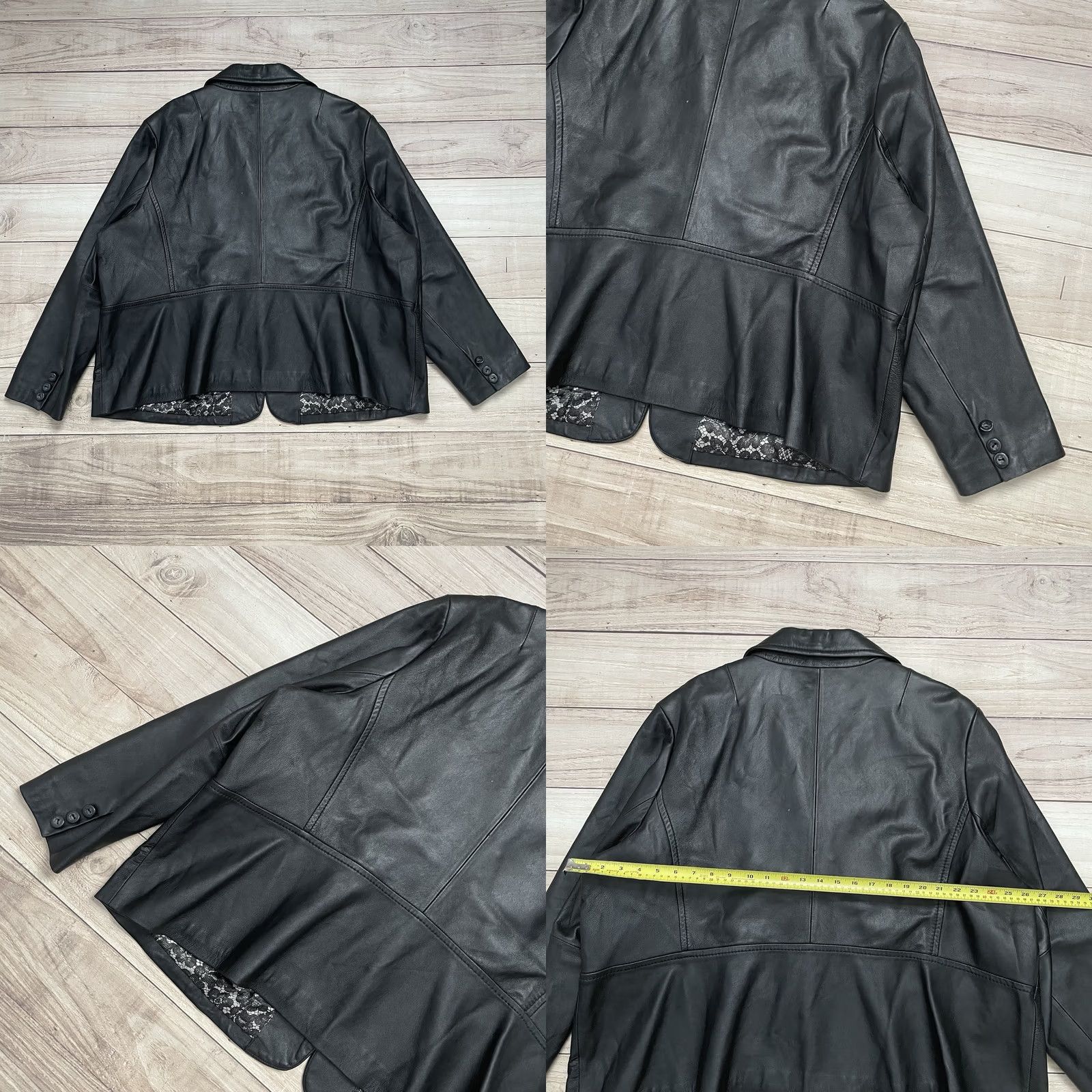 Vintage VINTAGE Venezia Women’s Coat Jacket Leather Black Lined 26-28 Plus Wool? Polyester Lining Motorcyc le Theme Casual Winter 1990s Womens Size 4XL / US 24-26 - 8 Thumbnail