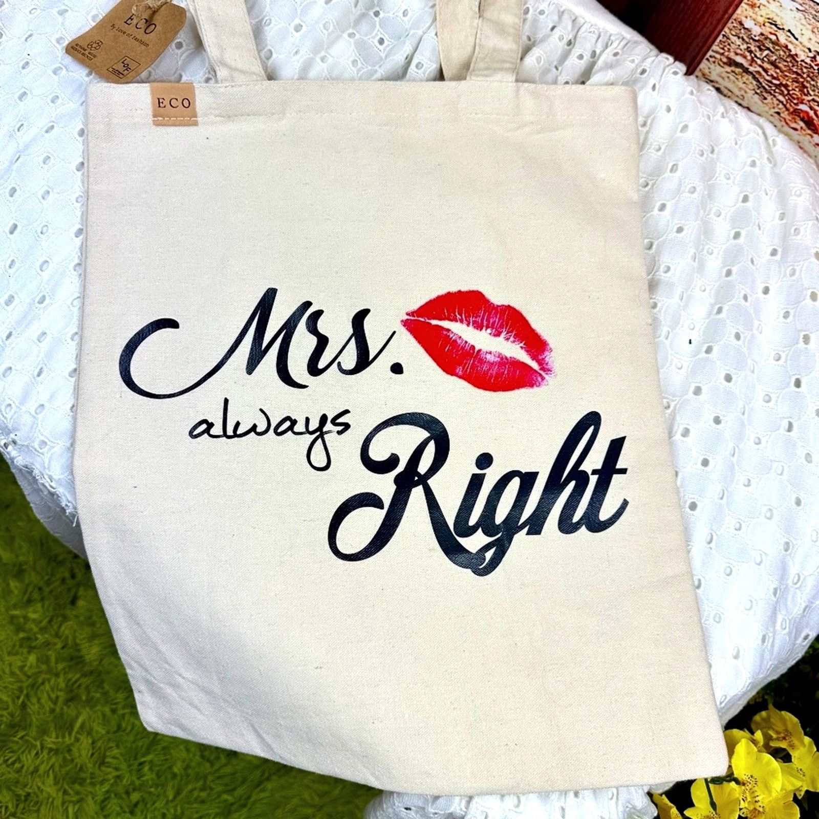 Other Love of Fashion Mrs Always Right Canvas Tote Bag Size ONE SIZE - 2 Thumbnail