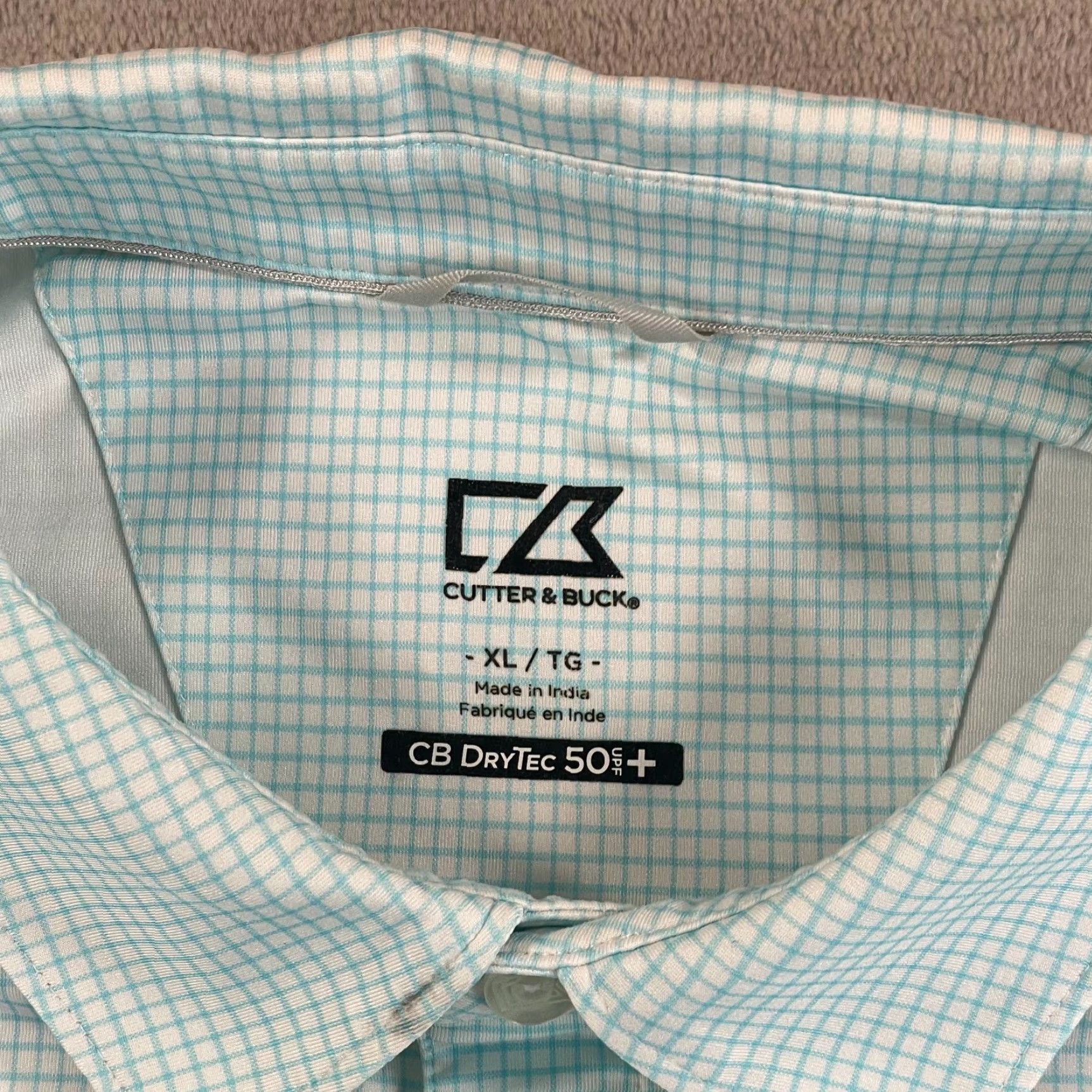 Cutter & Buck Cutter & Buck x Old Memorial Golf Club Polo Shirt Men XL Blue Check Performance Polo Size US XL / EU 56 / 4 - 2 Thumbnail