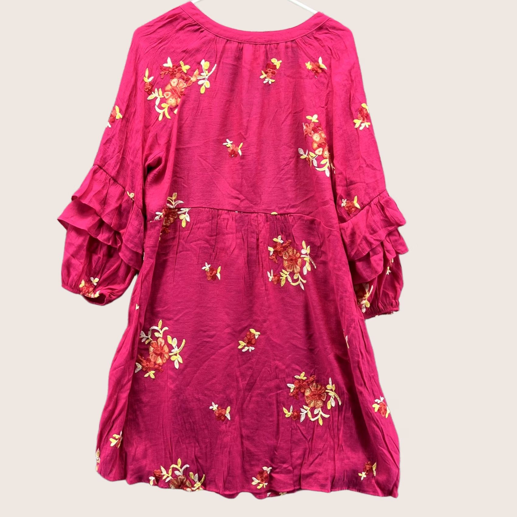 Anthropologie Fig And Flower Shirt Womens Large Pink Anthropologie Floral Ruffle Sleeve Tunic Size L / US 10 / IT 46 - 1 Thumbnail