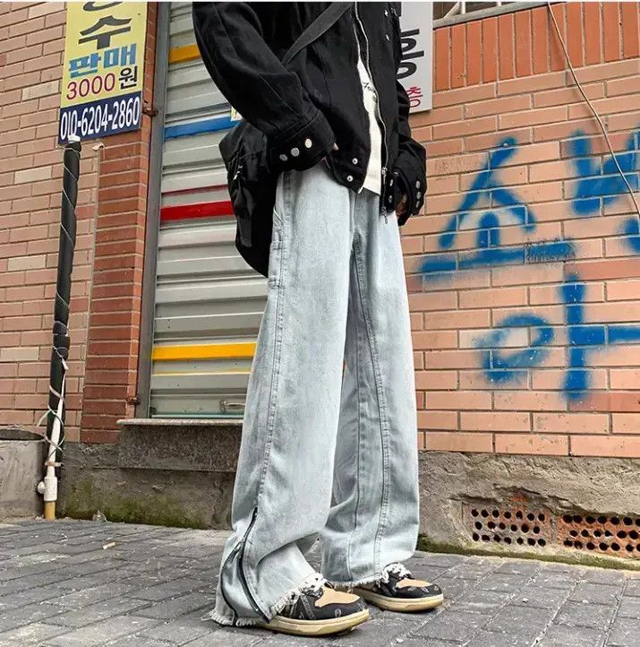 Japanese Brand Straight side zipper with slit and micro flared jeans Size US 30 / EU 46 - 2 Thumbnail