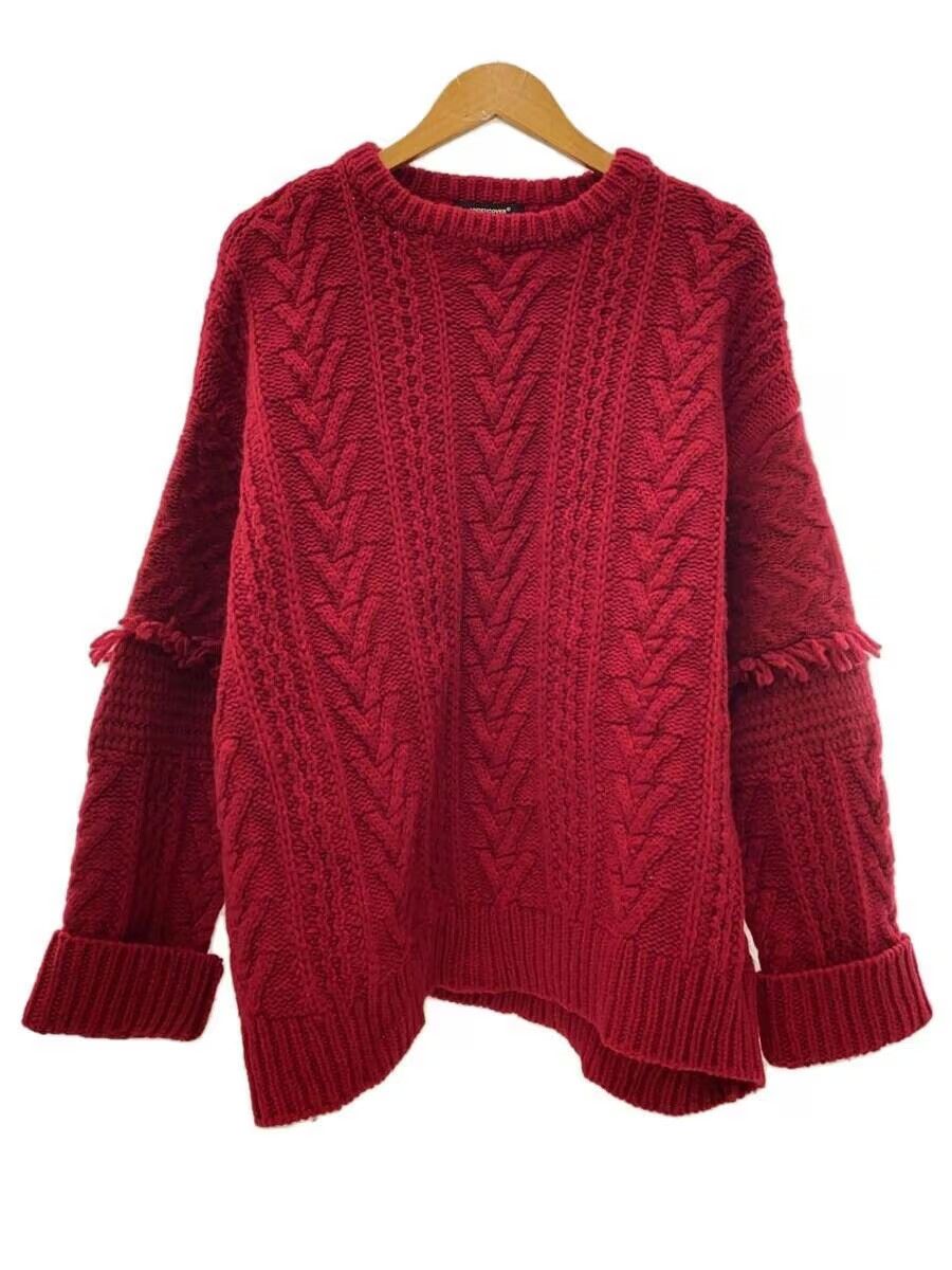 image of Undercover Cable Knit Boxy Wool Sweater in Red, Men's (Size Small)