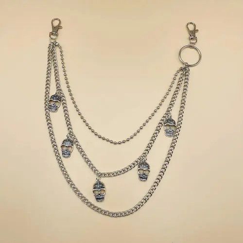 VIBE Skulls 3 Layer long chain , Wallet Chain Size ONE SIZE - 6 Thumbnail