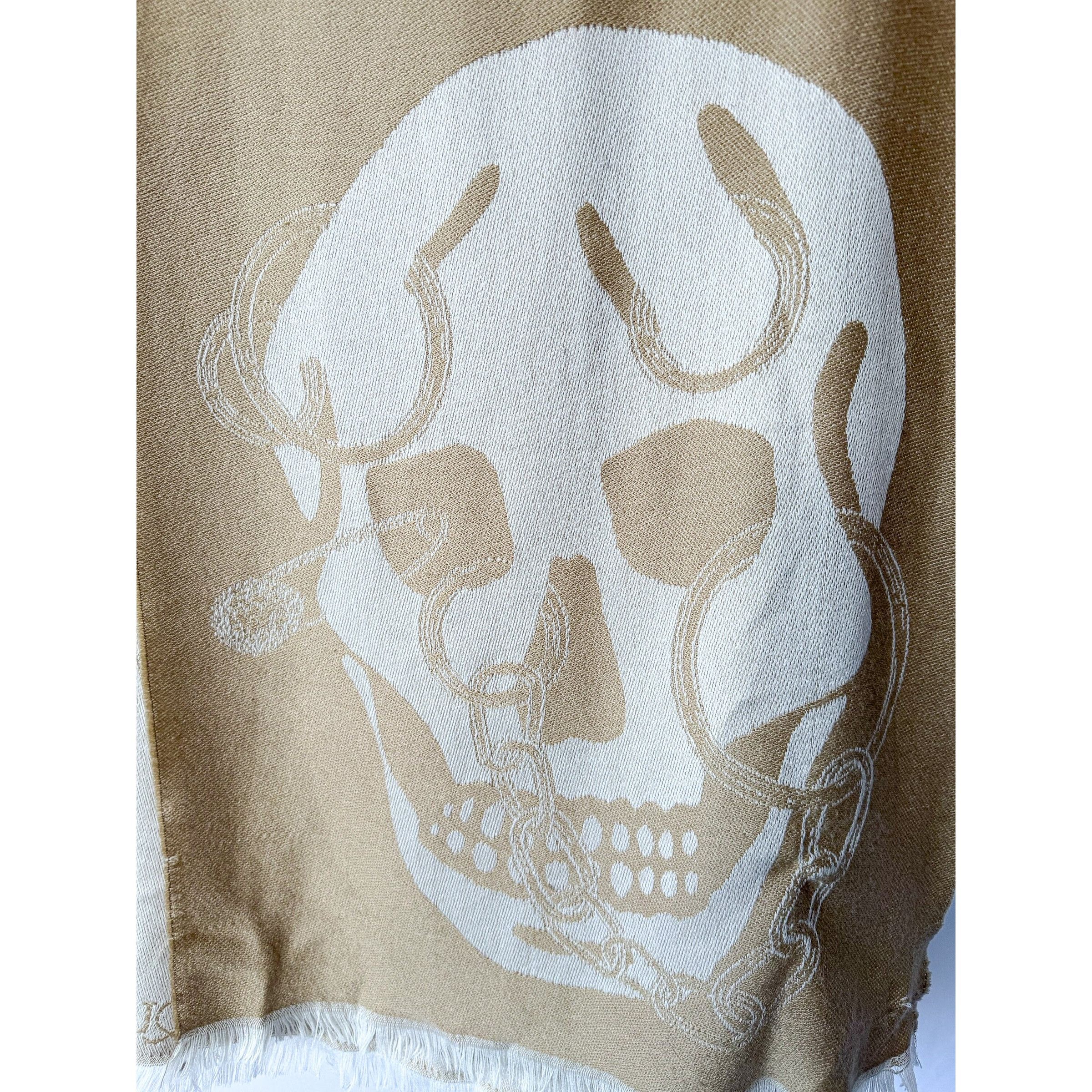 Alexander McQueen Alexander Mcqueen Beige Wool Scull Scarf Size ONE SIZE - 5 Thumbnail