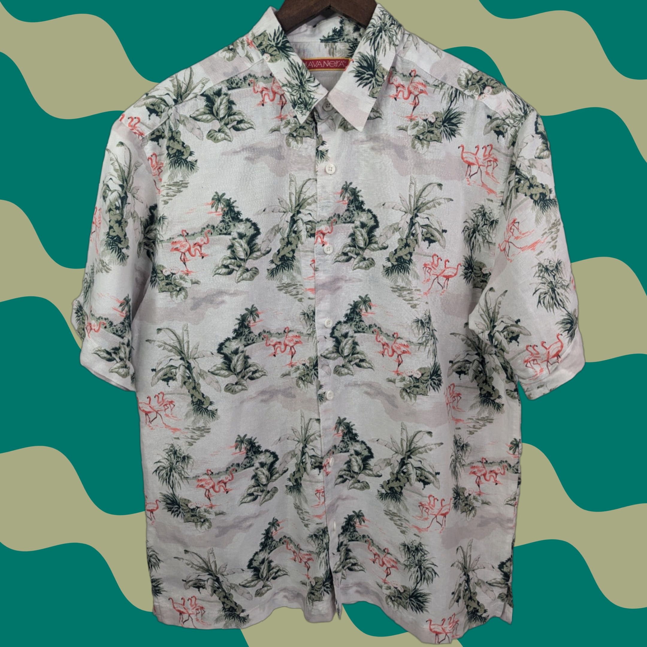 Vintage VINTAGE Havanera Hawaiian Flamingo Mens Size L Button-Up Linen Blend Short Sleeve Shirt Size US L / EU 52-54 / 3 - 1 Thumbnail