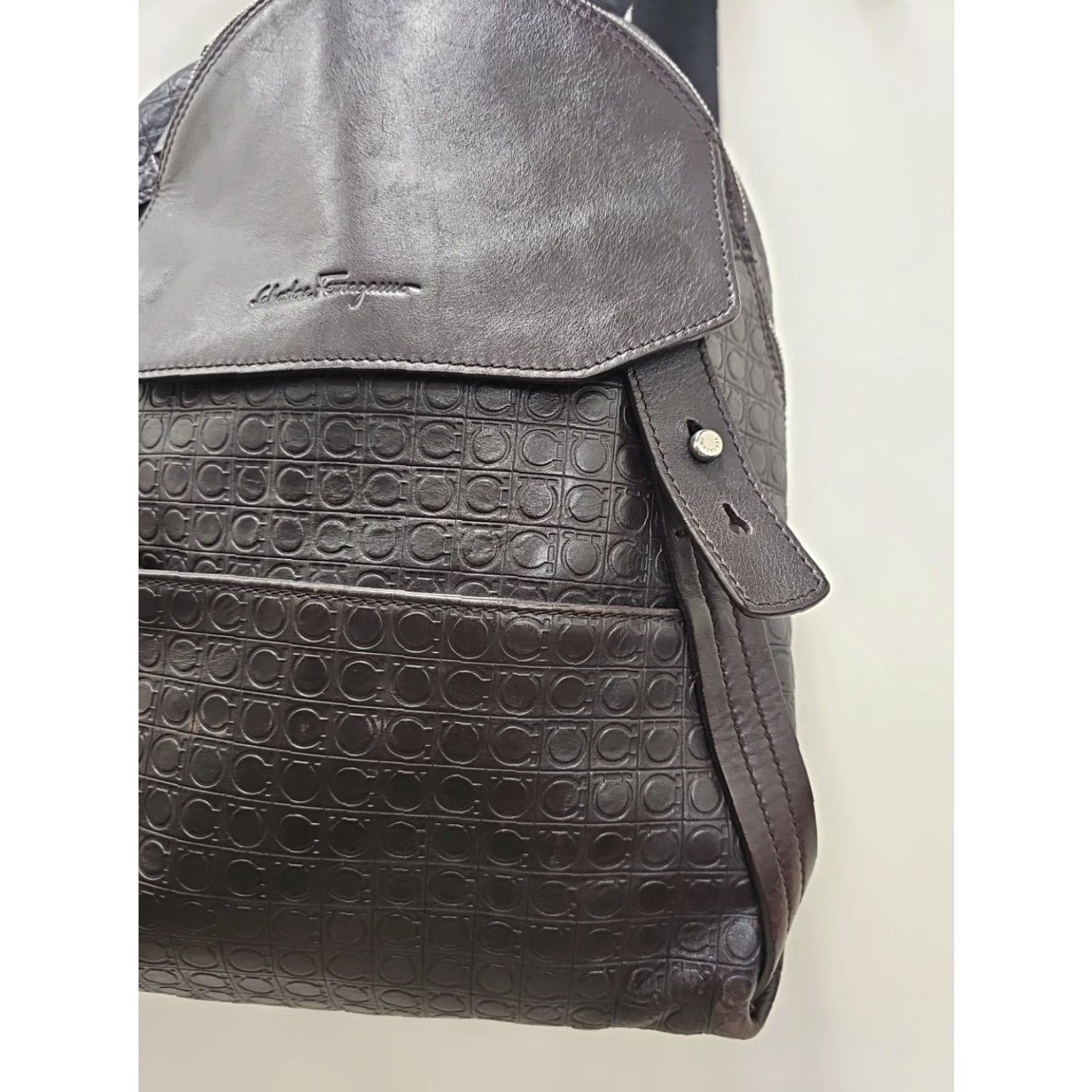 Salvatore Ferragamo Salvatore Ferragamo Backpack Leather Embossed All Over Pattern Black Men Backpack Pockets 2 Distressed Leather Size ONE SIZE - 4 Thumbnail