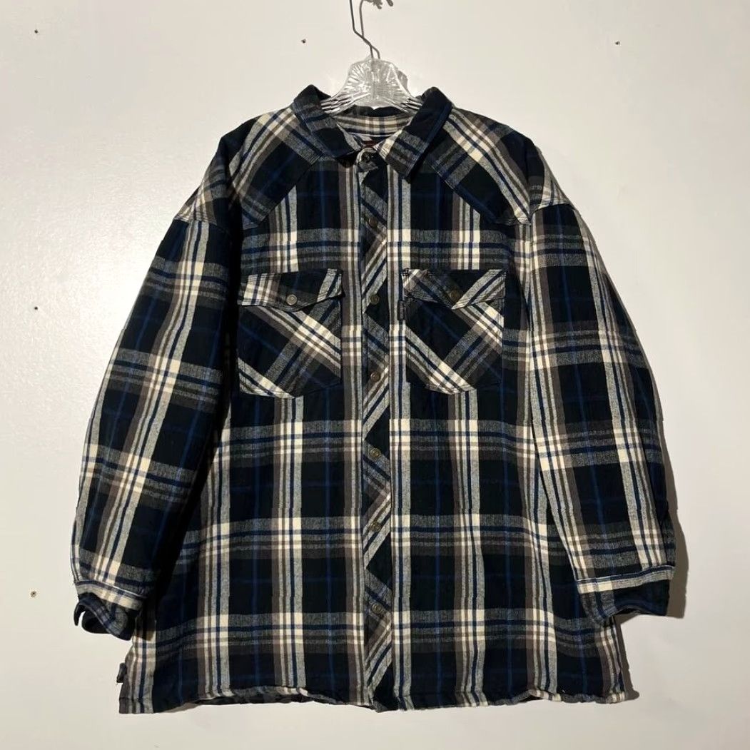 Vintage Five Brother Mens 2XL Quilted Lined Flannel Shirt Jacket Blue Black Plaid Work Jacket Size US XXL / EU 58 / 5 - 2 Thumbnail