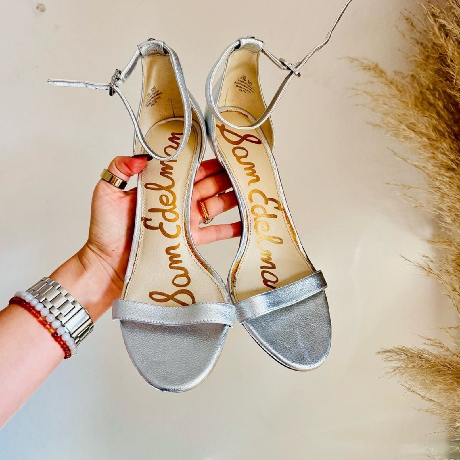 Sam Edelman SAM EDELMAN Metallic Silver Strap $180 Stiletto Sandals Heel Size US 8.5 / IT 38.5 - 3 Thumbnail