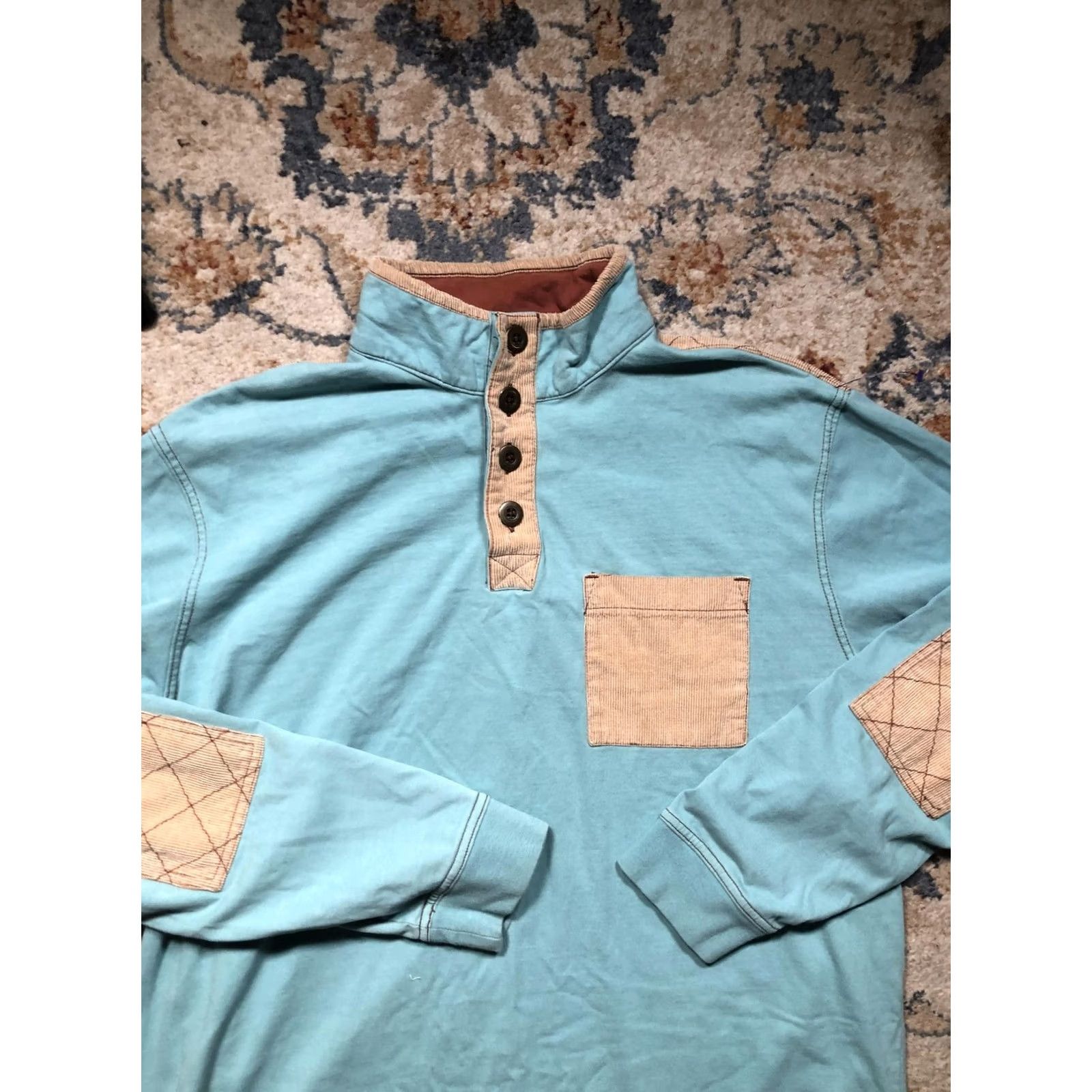 The Territory Ahead Territory Ahead Shirt Mens XL Blue Mock Neck Quilted Elbow Patch Pullover Size US XL / EU 56 / 4 - 2 Thumbnail
