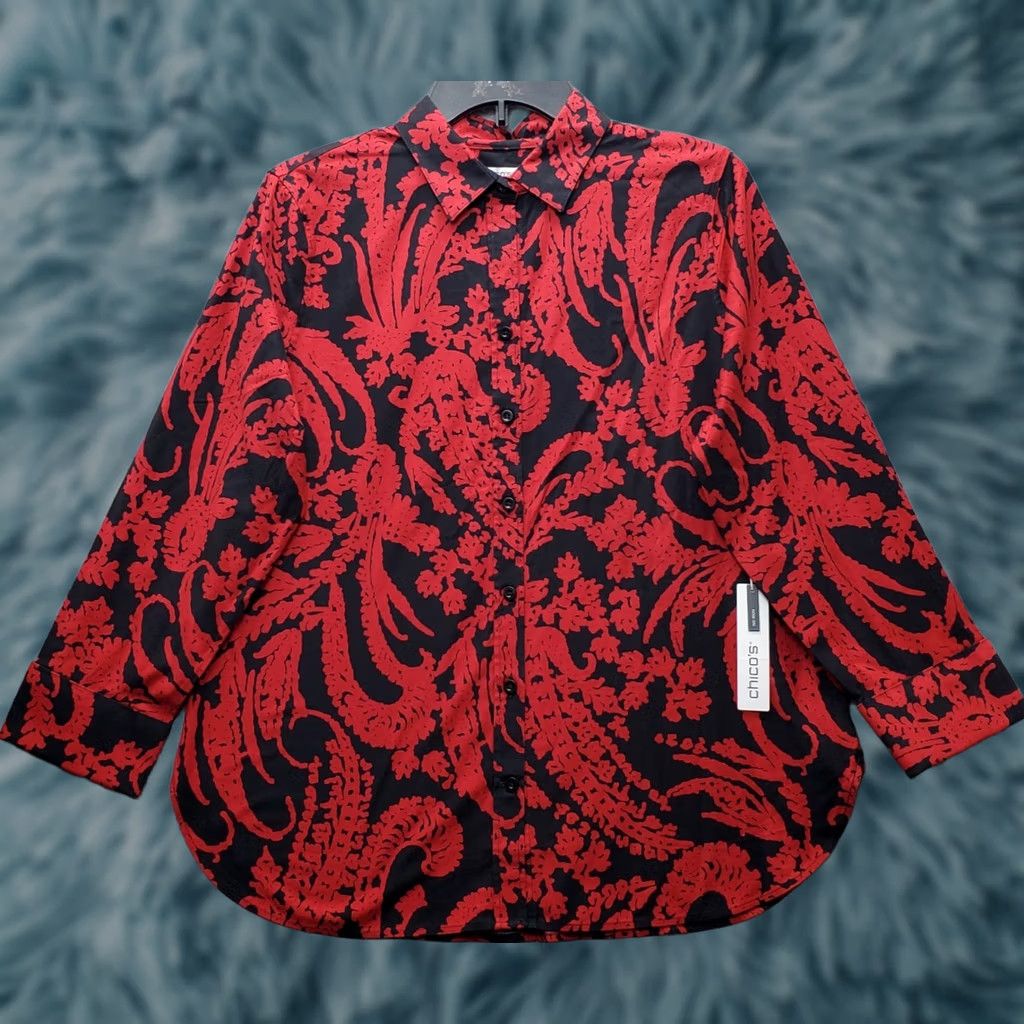 Vintage Chico's Shirt Womens US 8 Multi Paisley Non-Iron Long Sleeve Collared Button Up Size M / US 6-8 / IT 42-44 - 1 Thumbnail