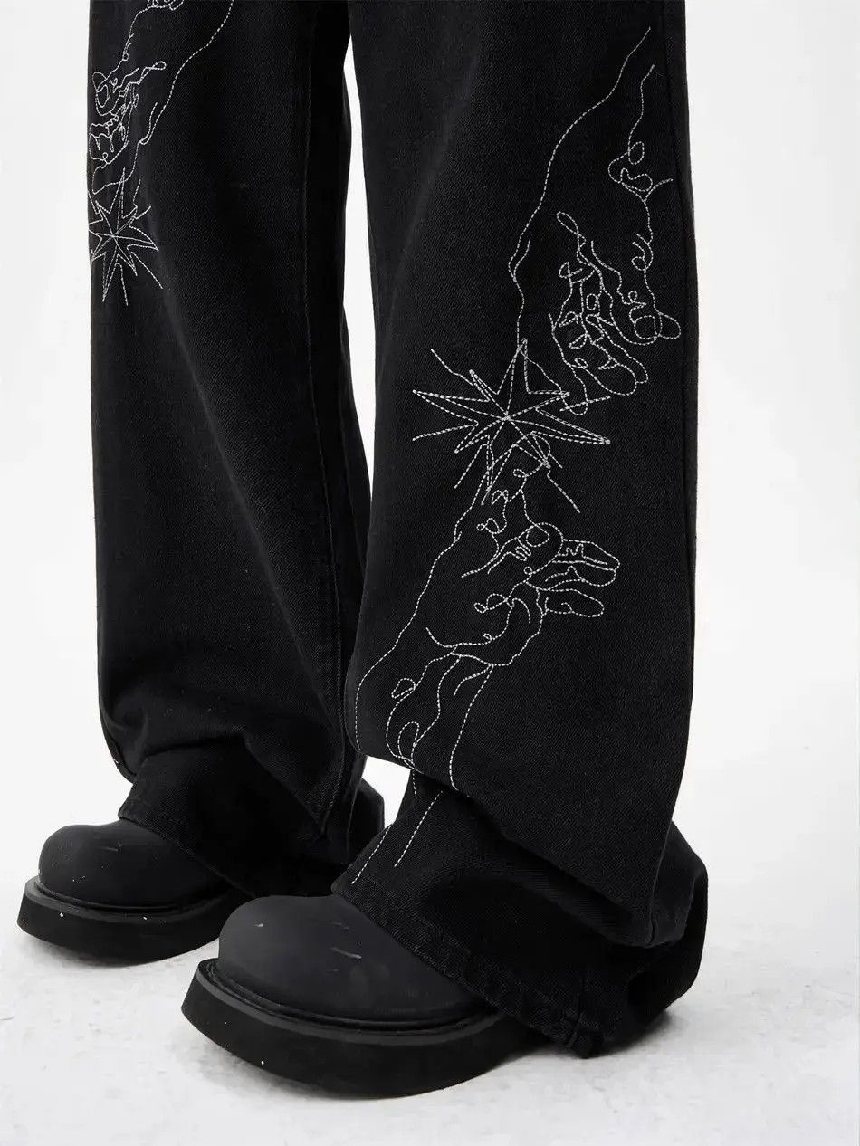 Japanese Brand Hand drawn embroidered straight leg jeans Size US 32 / EU 48 - 4 Thumbnail