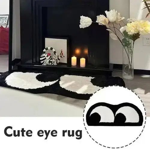 Vintage Cute Big Eyes Rug Black Carpet 60x160cm Size ONE SIZE - 2 Thumbnail