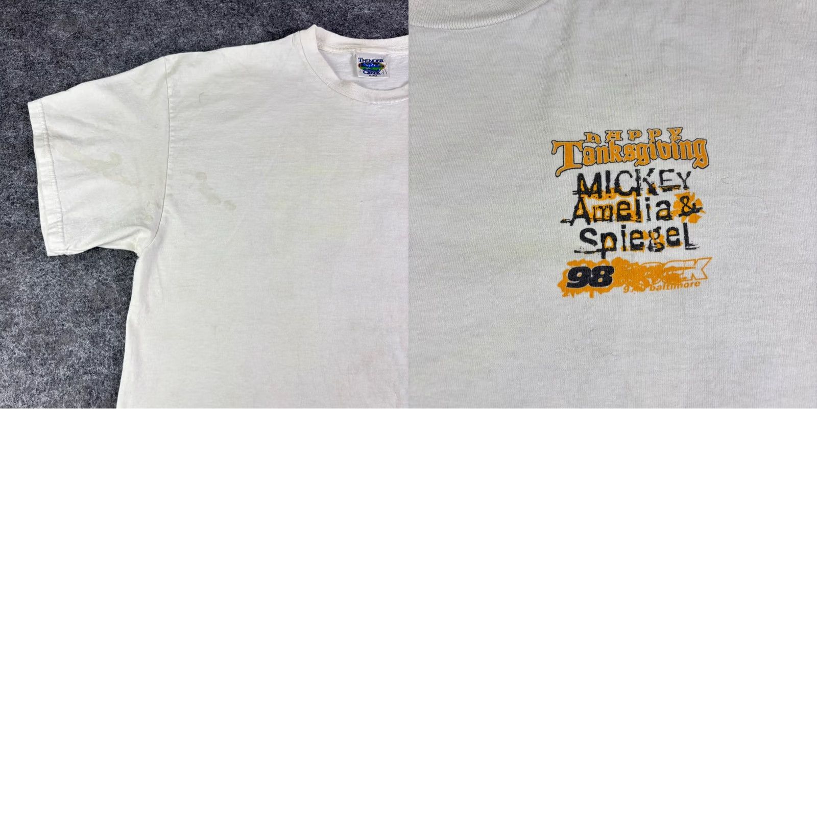 Vintage VINTAGE 98 Rock Baltimore Tanksgiving T-Shirt Mens XL White Radio Promo 97.9 FM Thunder Creek Graphic Tee Short Sleeve Men XL White 1990s Size US XL / EU 56 / 4 - 9 Thumbnail