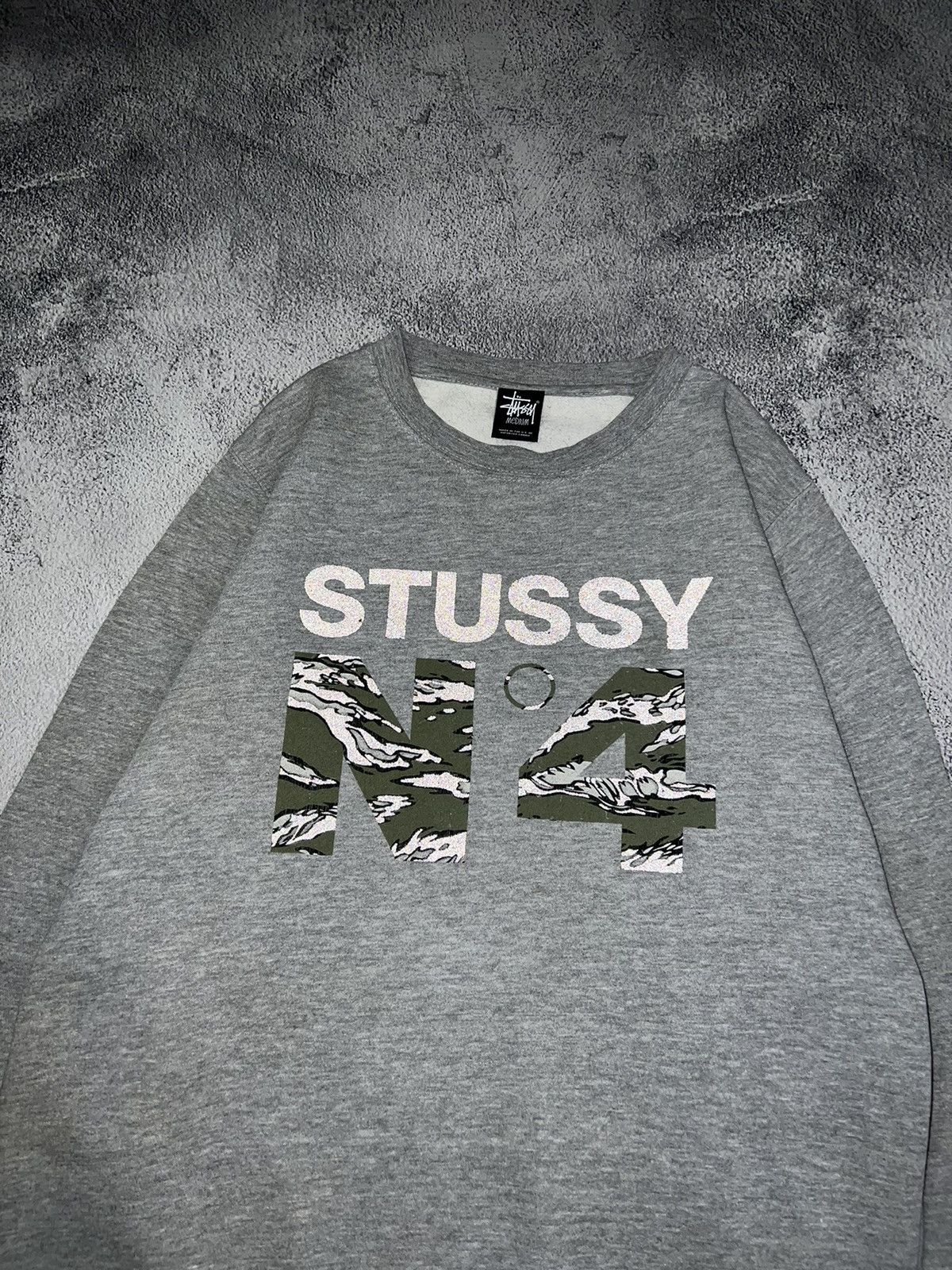image of Y2K Stussy N4 Reflective Big Logo Sweatshirt 00’S in Grey, Men's (Size Medium)
