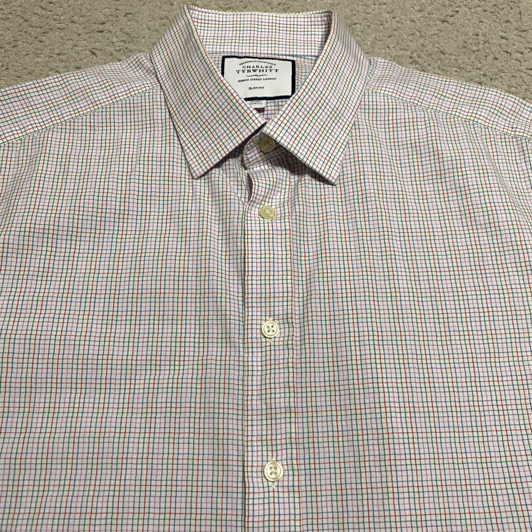 Charles Tyrwhitt Charles Tyrwhitt Mens 17 Shirt Multicolor Plaid Long Sleeve Button Front Slim Shirt Size US XL / EU 56 / 4 - 6 Thumbnail